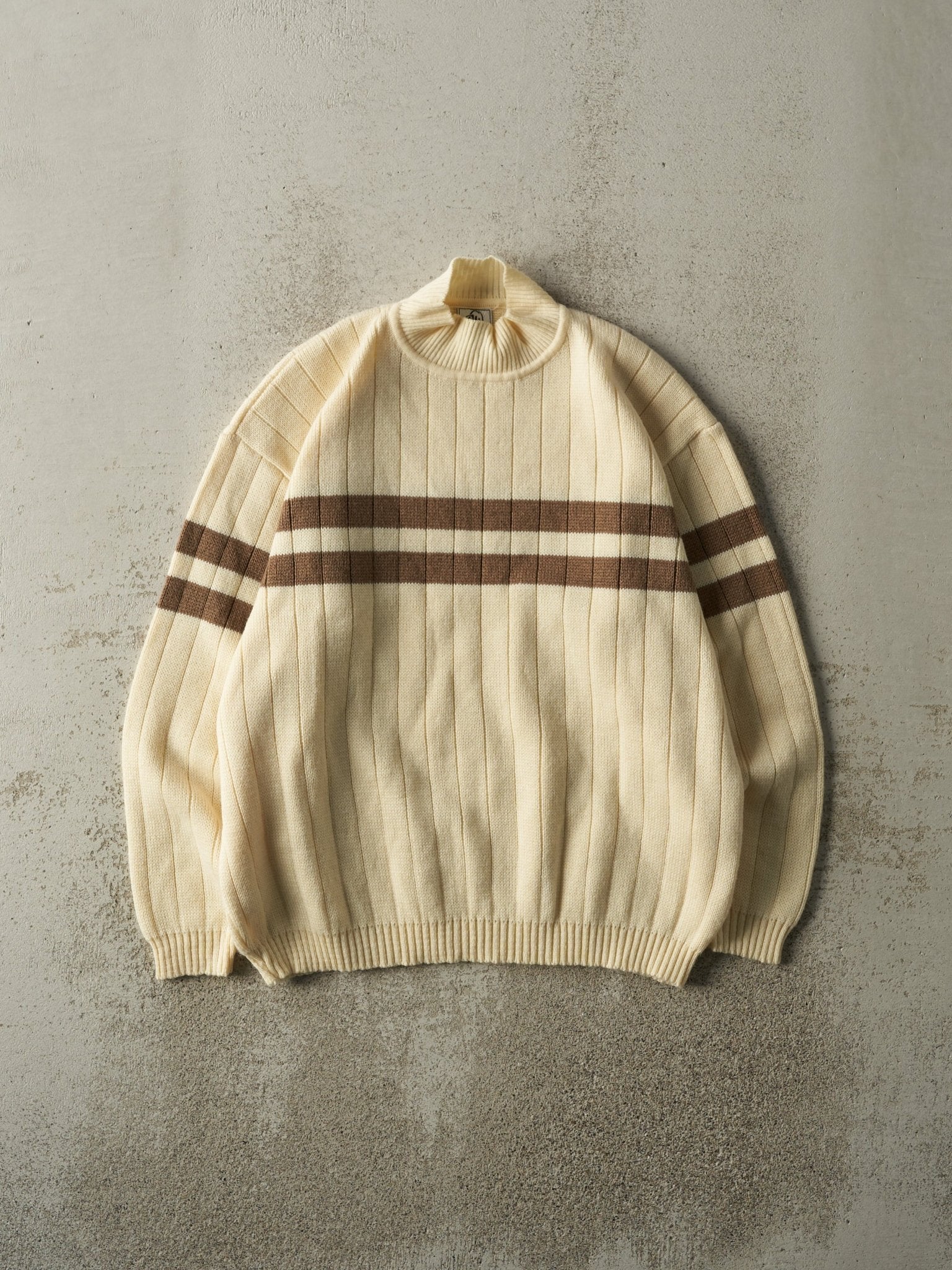 Vintage 90s Beige & Brown Striped Mock Neck Knit (M/L)