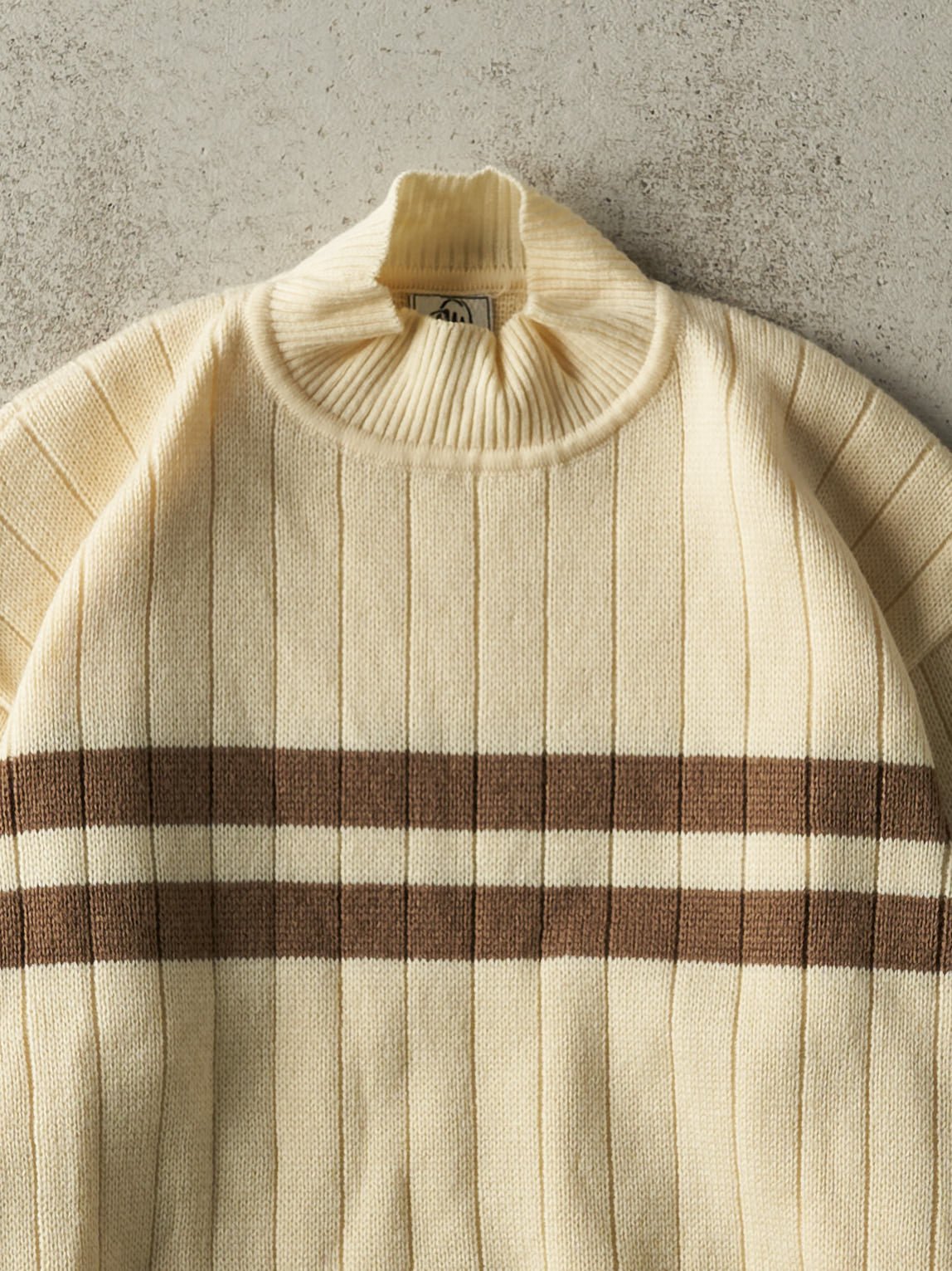 Vintage 90s Beige & Brown Striped Mock Neck Knit (M/L)