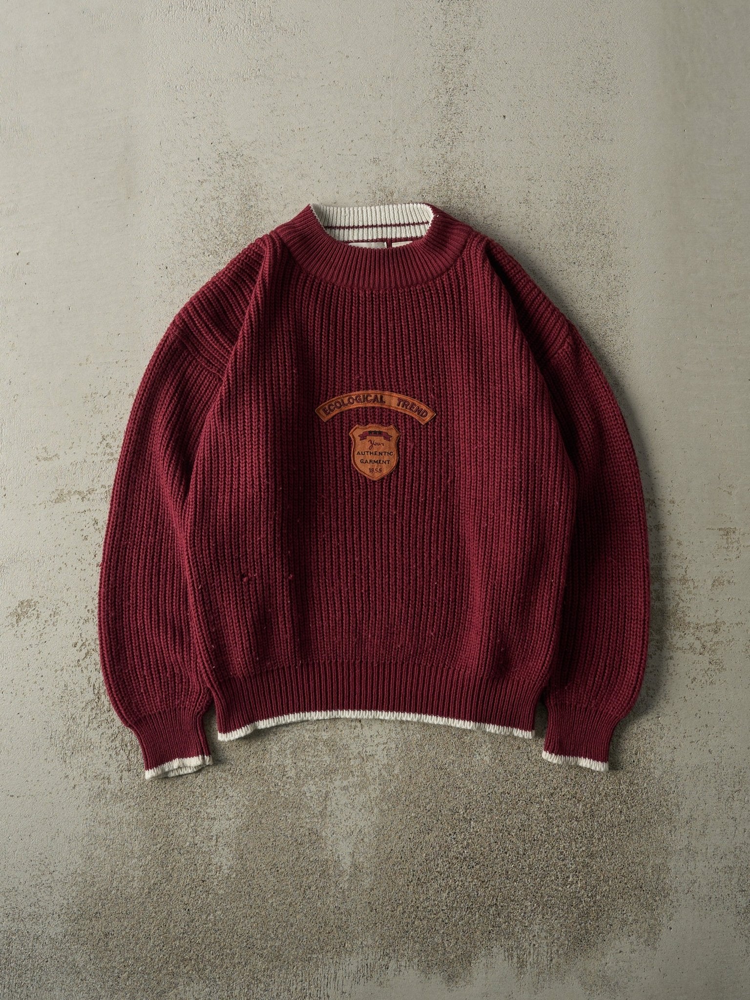Vintage 80s Burgundy Ecological Trend Knit Pullover (M)