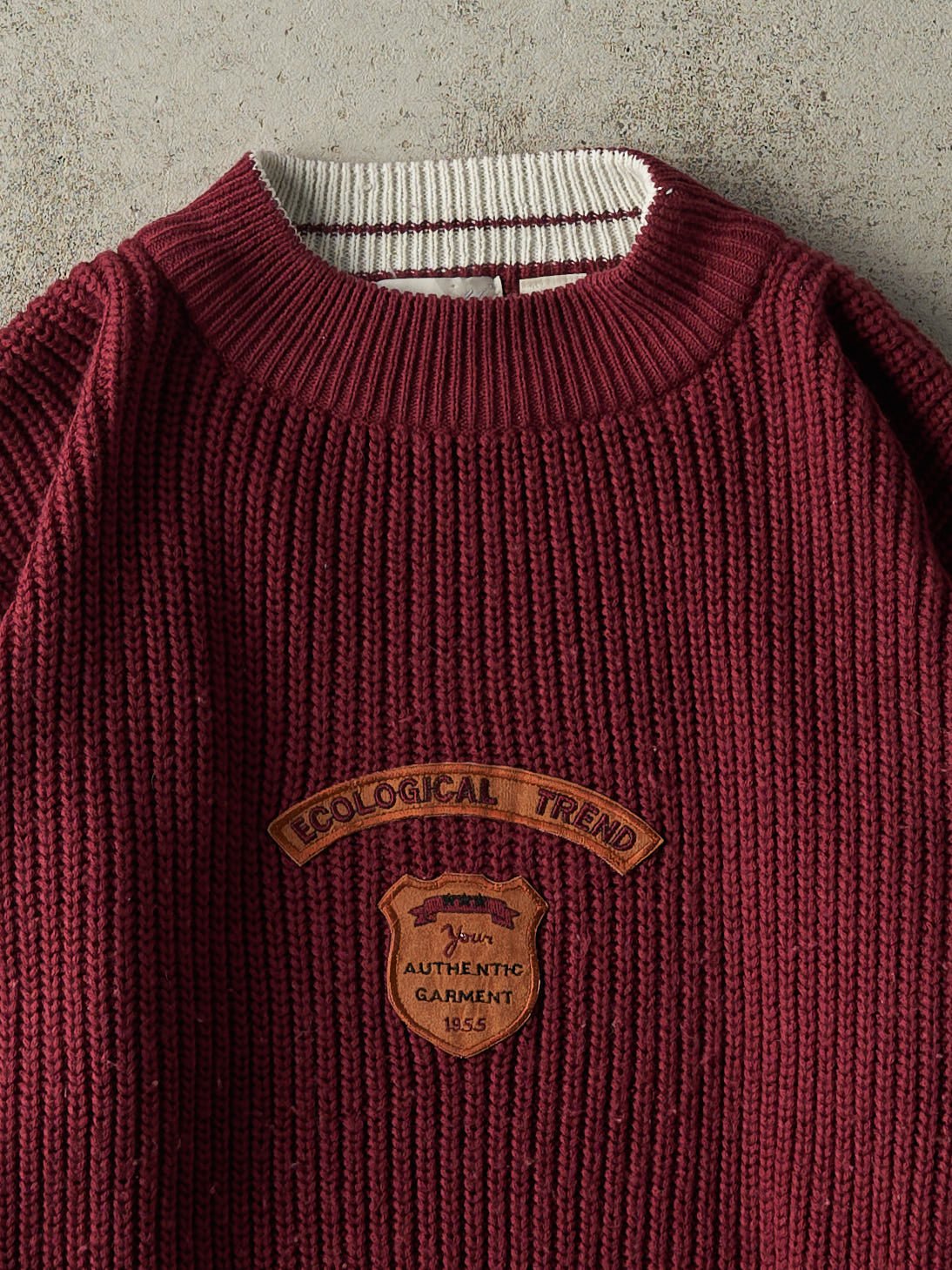 Vintage 80s Burgundy Ecological Trend Knit Pullover (M)