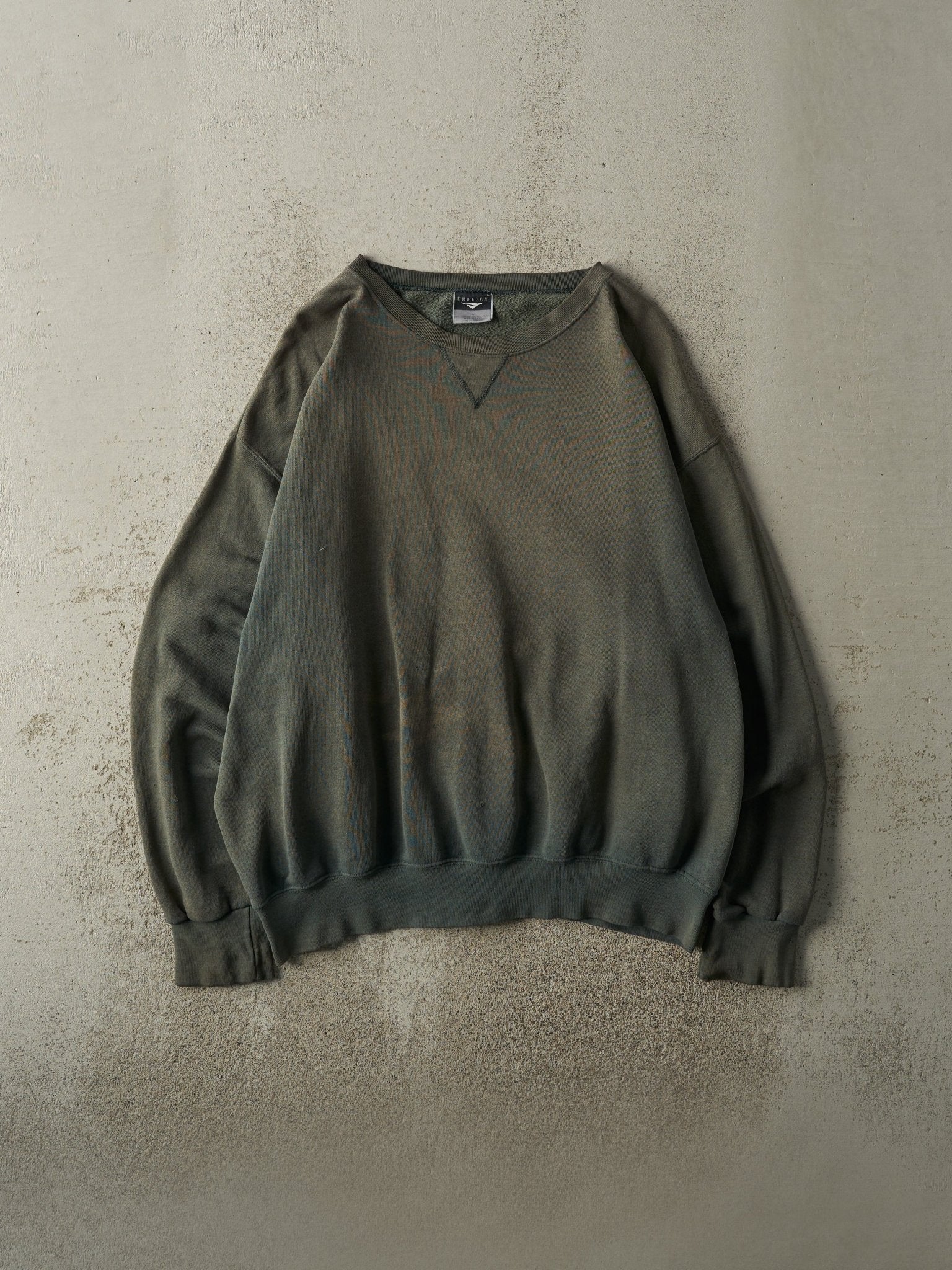 Vintage 90s Sun Faded Green Blank Boxy Crewneck (L)