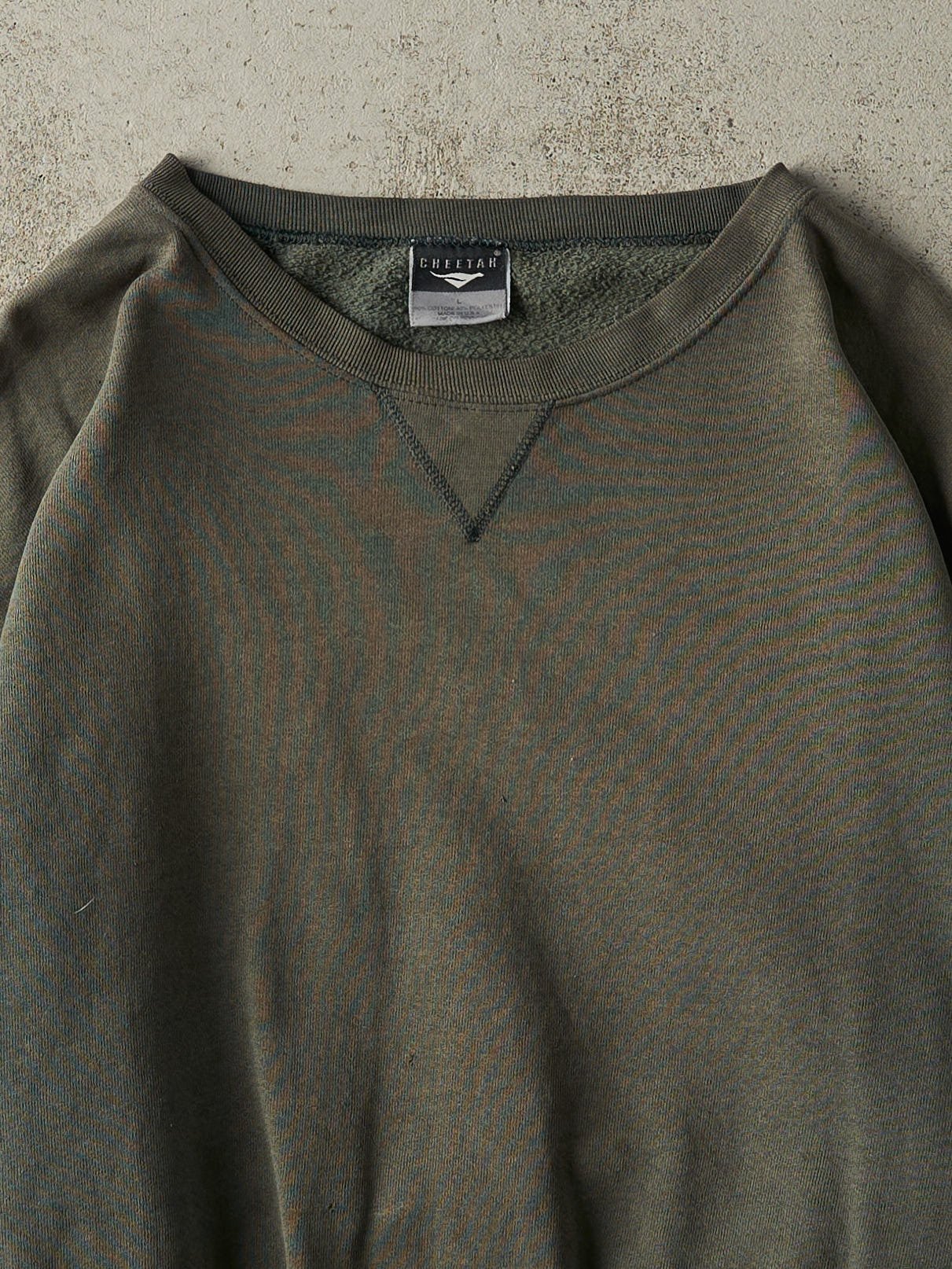 Vintage 90s Sun Faded Green Blank Boxy Crewneck (L)