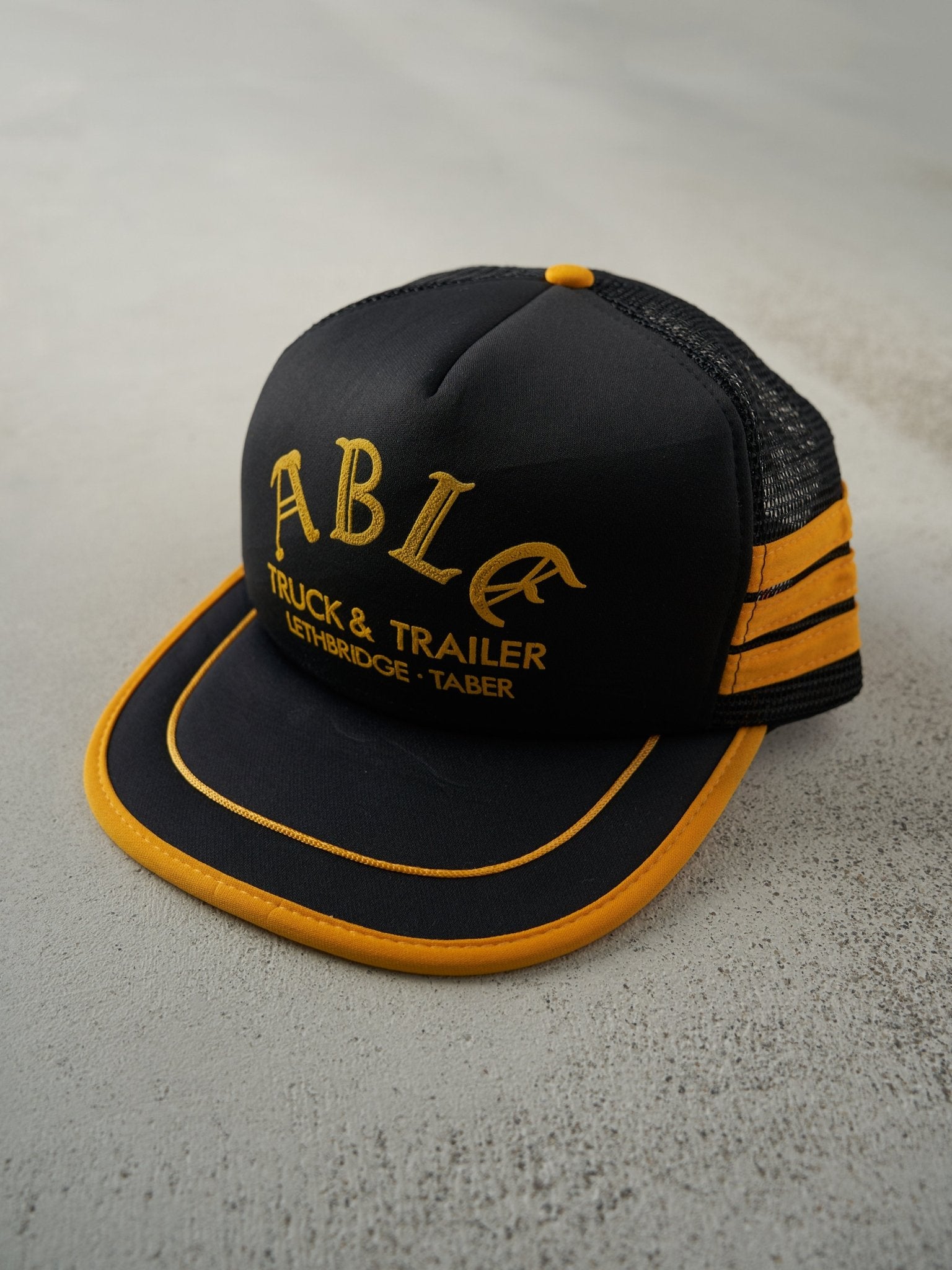Vintage 80s Black & Yellow ABLE Truck & Trailer Foam Trucker Hat