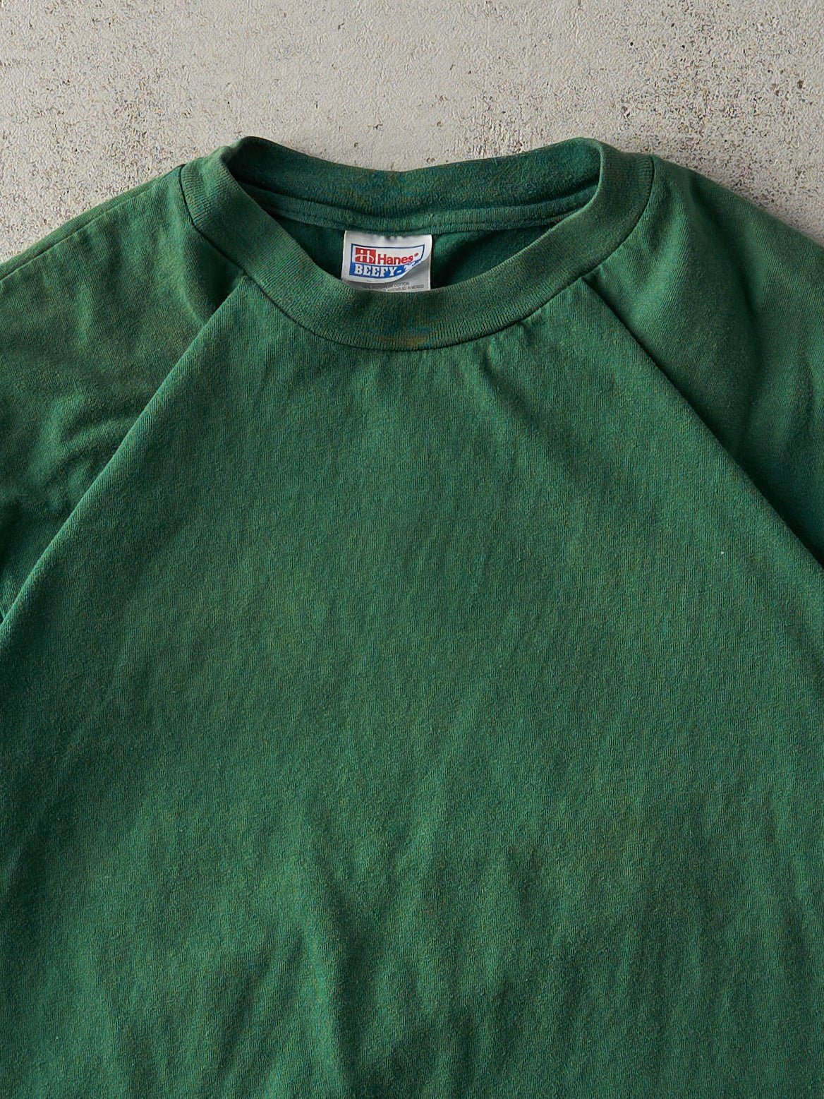Vintage Y2K Sun Faded Forest Green Blank Tee (M)