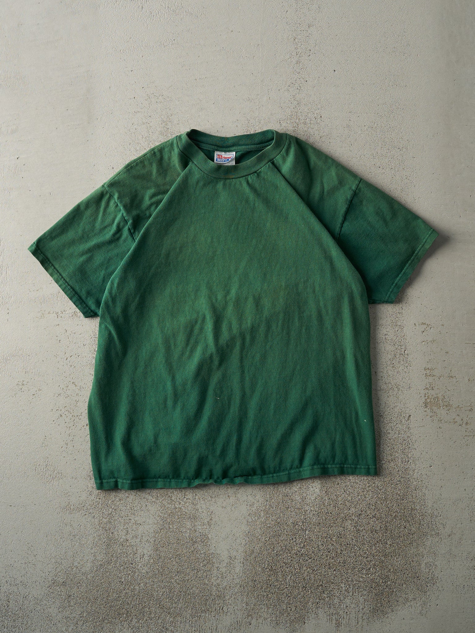 Vintage Y2K Sun Faded Forest Green Blank Tee (M)