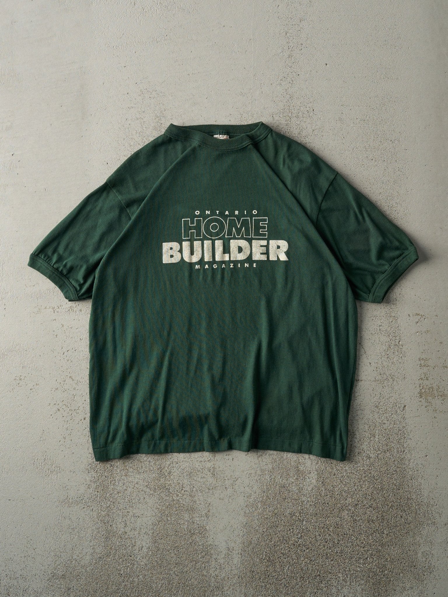 Vintage 80s Forest Green Home Builder Ringer Tee (M)