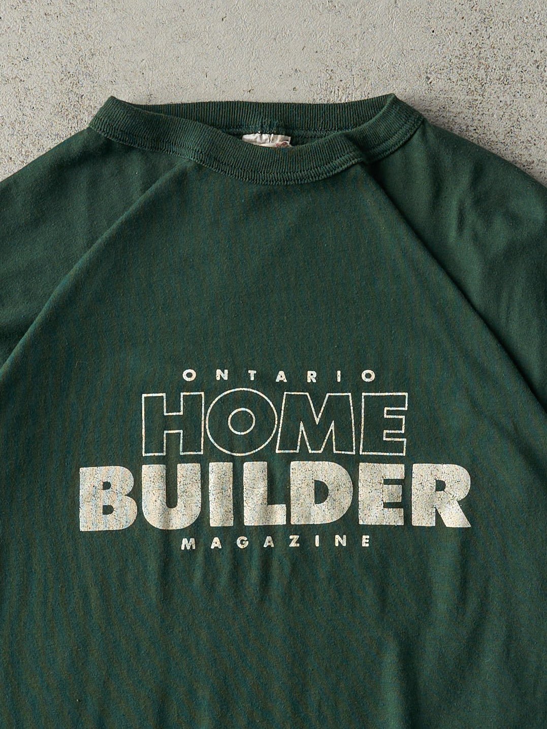 Vintage 80s Forest Green Home Builder Ringer Tee (M)