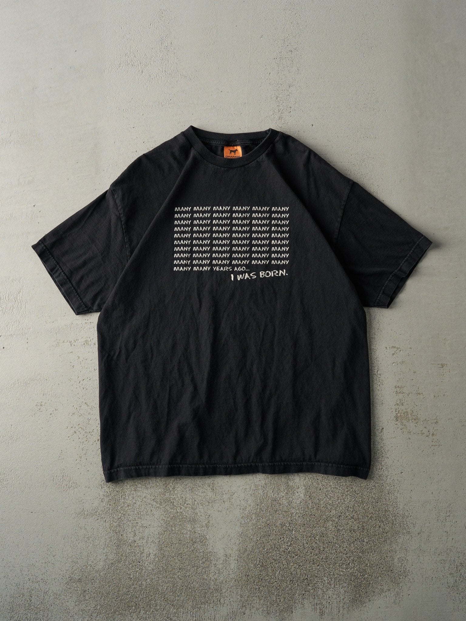 Vintage Y2K Black "Many Many Years Ago.." Slogan Tee (M)