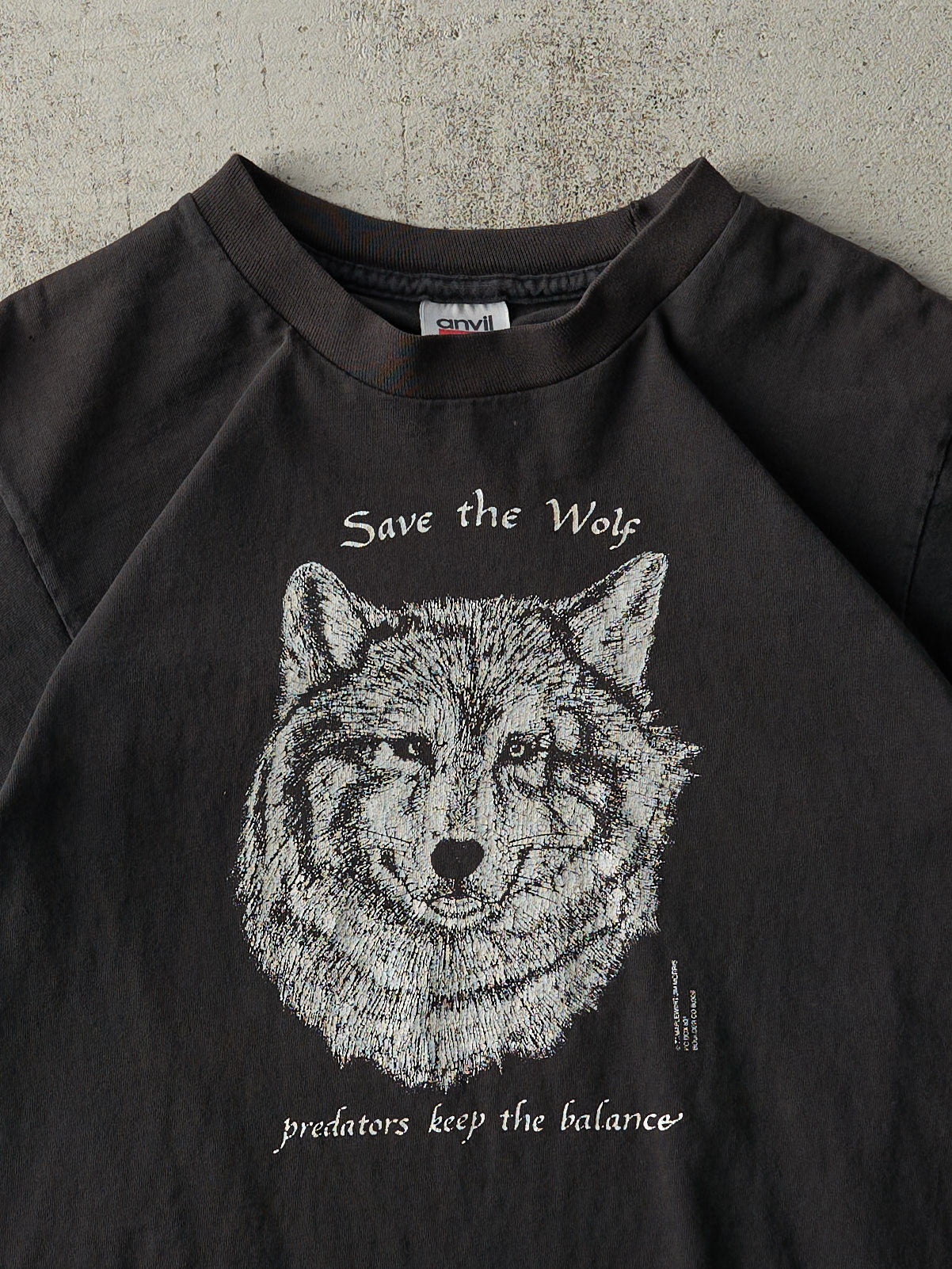 Vintage 90s Black "Save the Wolf" Single Stitch Tee (XS)