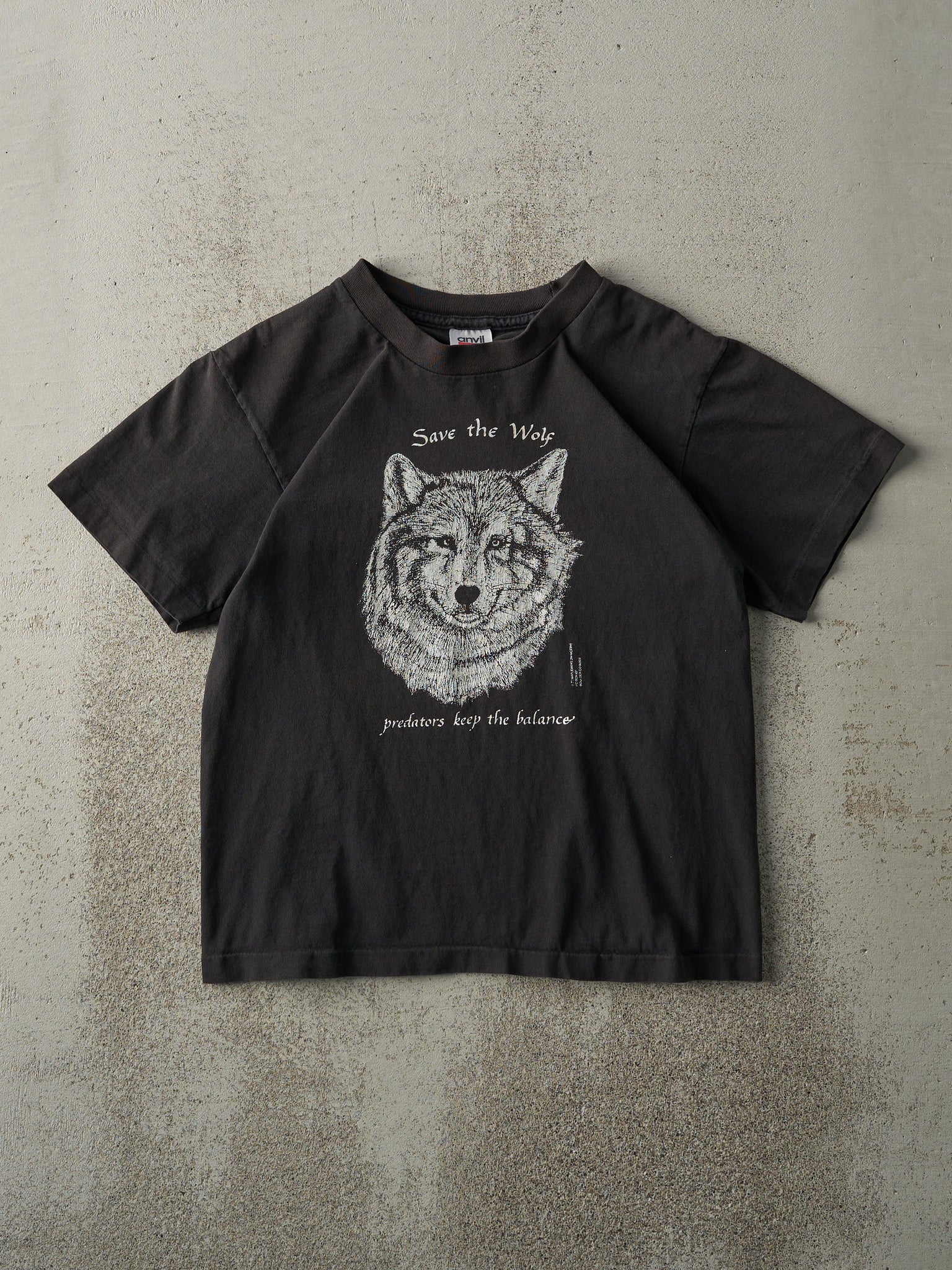 Vintage 90s Black "Save the Wolf" Single Stitch Tee (XS)