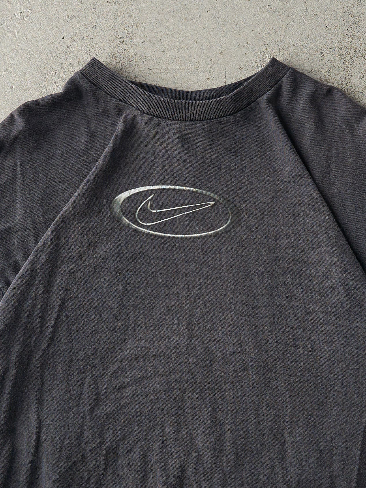 Vintage 90s Faded Black Nike Logo Tee (M)