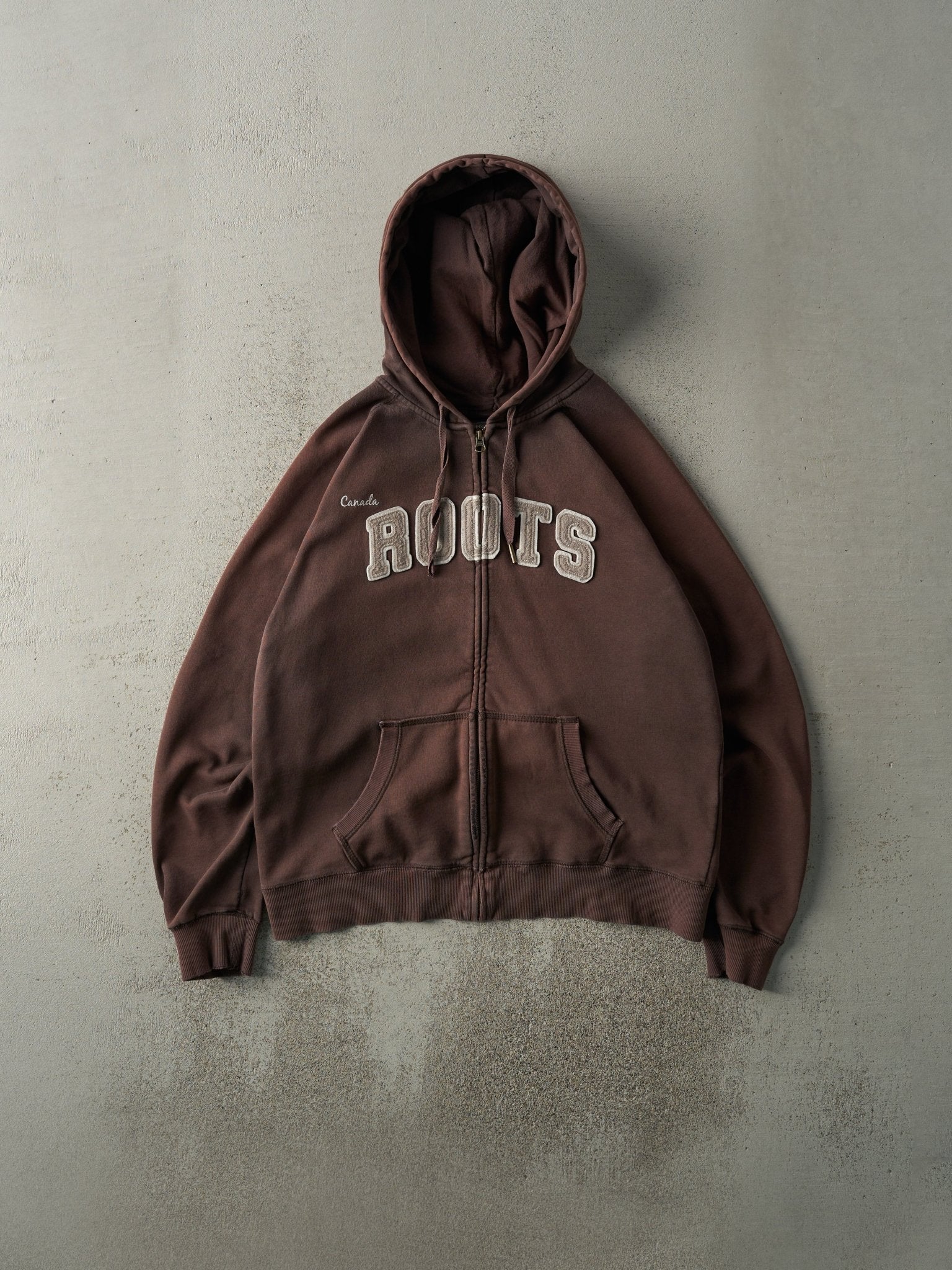 Vintage Y2K Sun Faded Brown Roots Athletics Zip Up Boxy Hoodie (M)