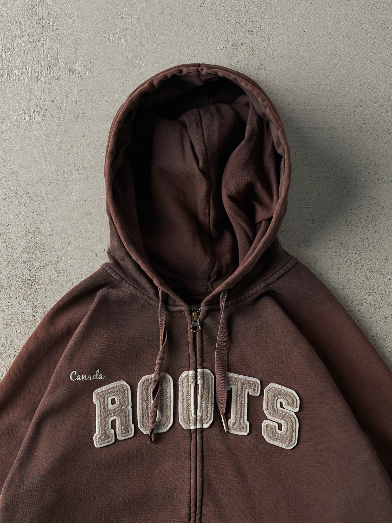 Vintage Y2K Sun Faded Brown Roots Athletics Zip Up Boxy Hoodie (M)