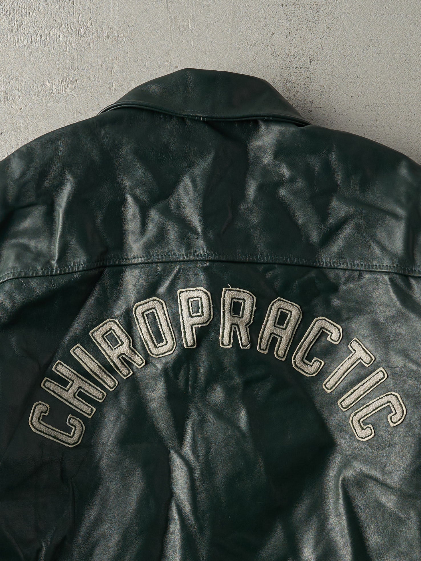 Vintage 00' Green Canadian Memorial Chiropractic College Leather Jacket (XL)