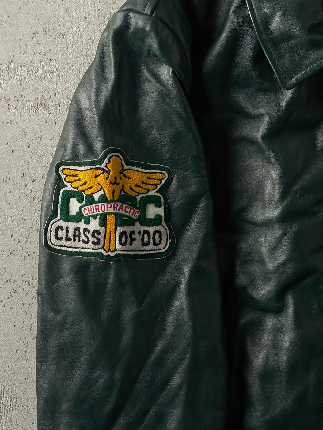 Vintage 00' Green Canadian Memorial Chiropractic College Leather Jacket (XL)