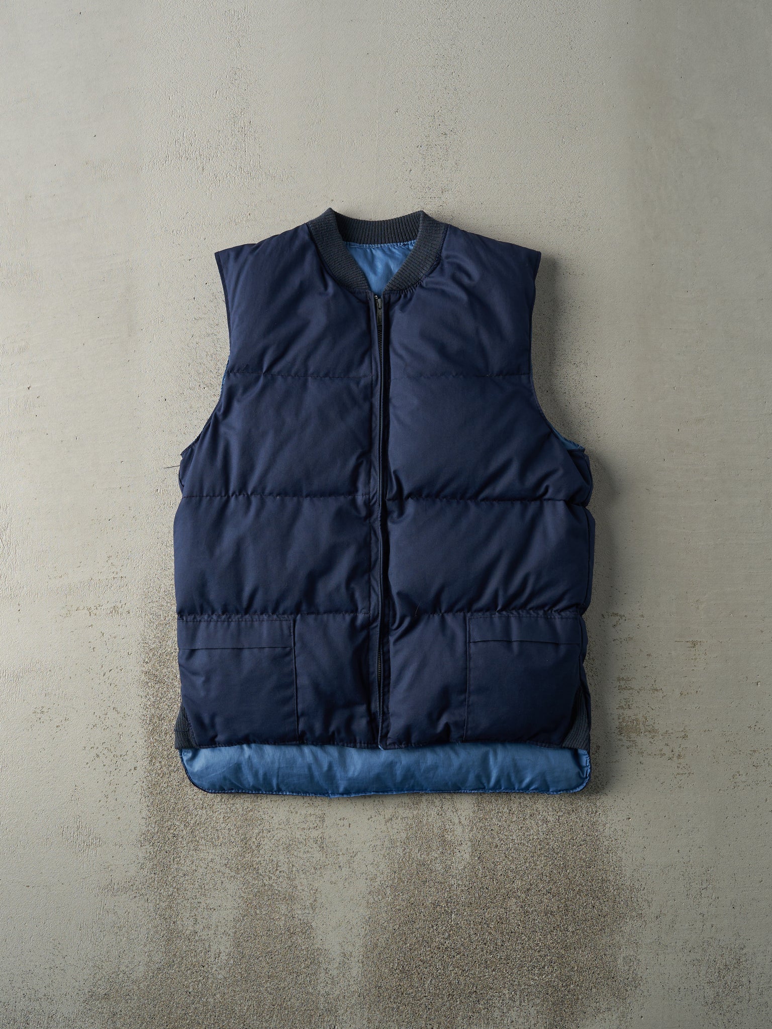 Vintage 80s Navy Blue Reversible Puffer Vest (S)