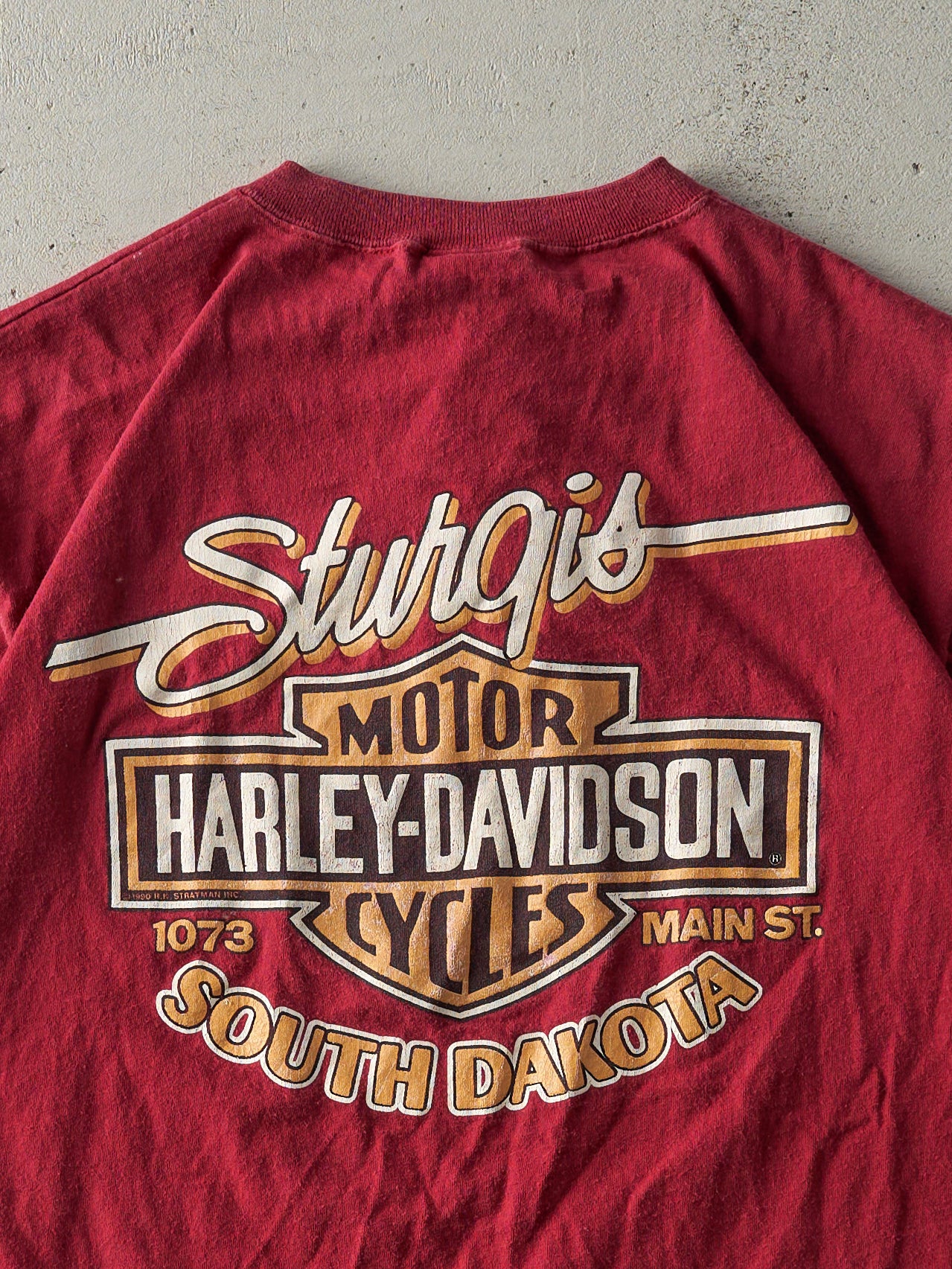 Vintage 90' Red Sturgis Rally Harley Davidson Quarter Button Single Stitch Tee (M)