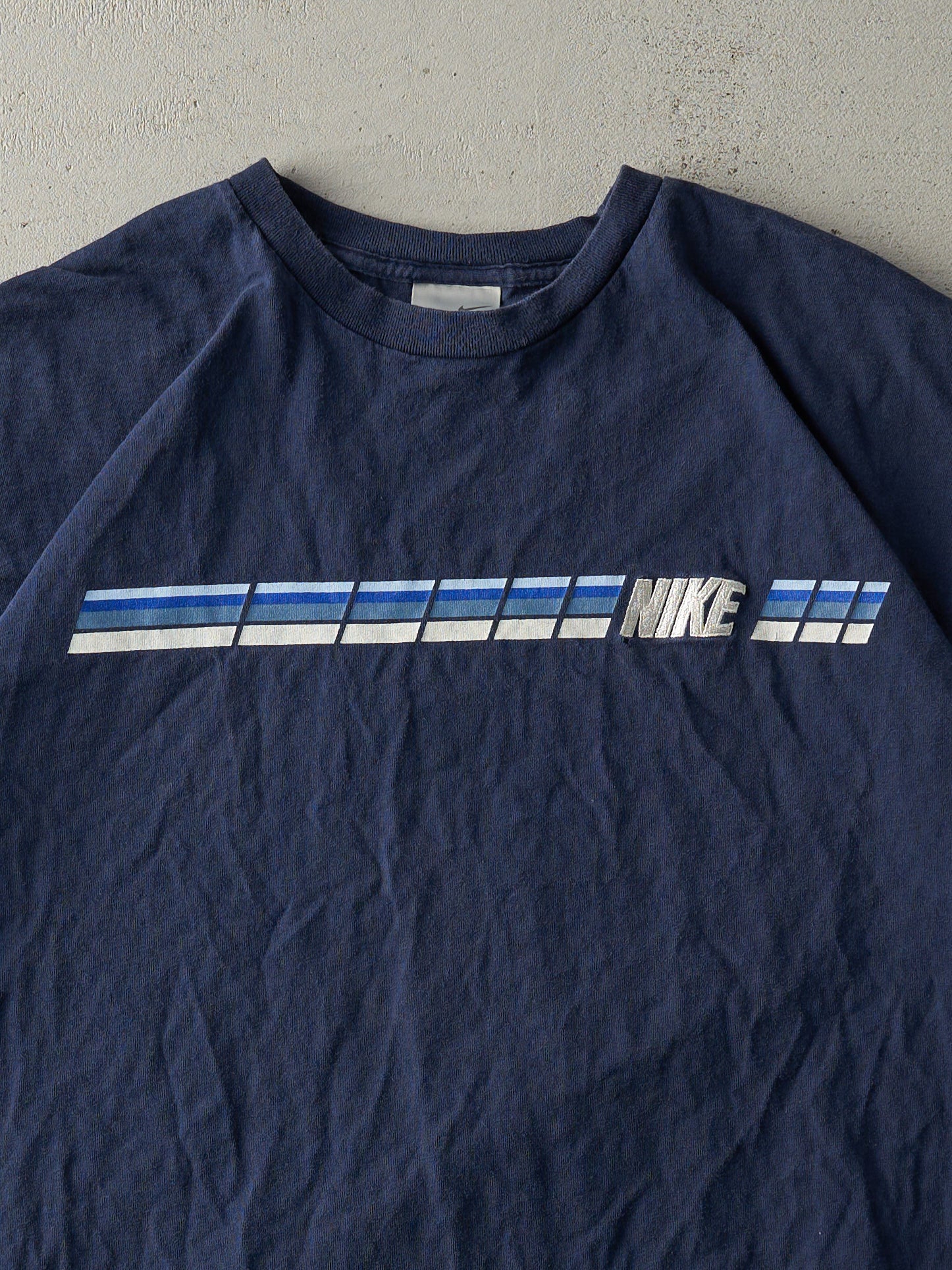 Vintage Y2K Navy Blue Embroidered Nike Logo Tee (XL)