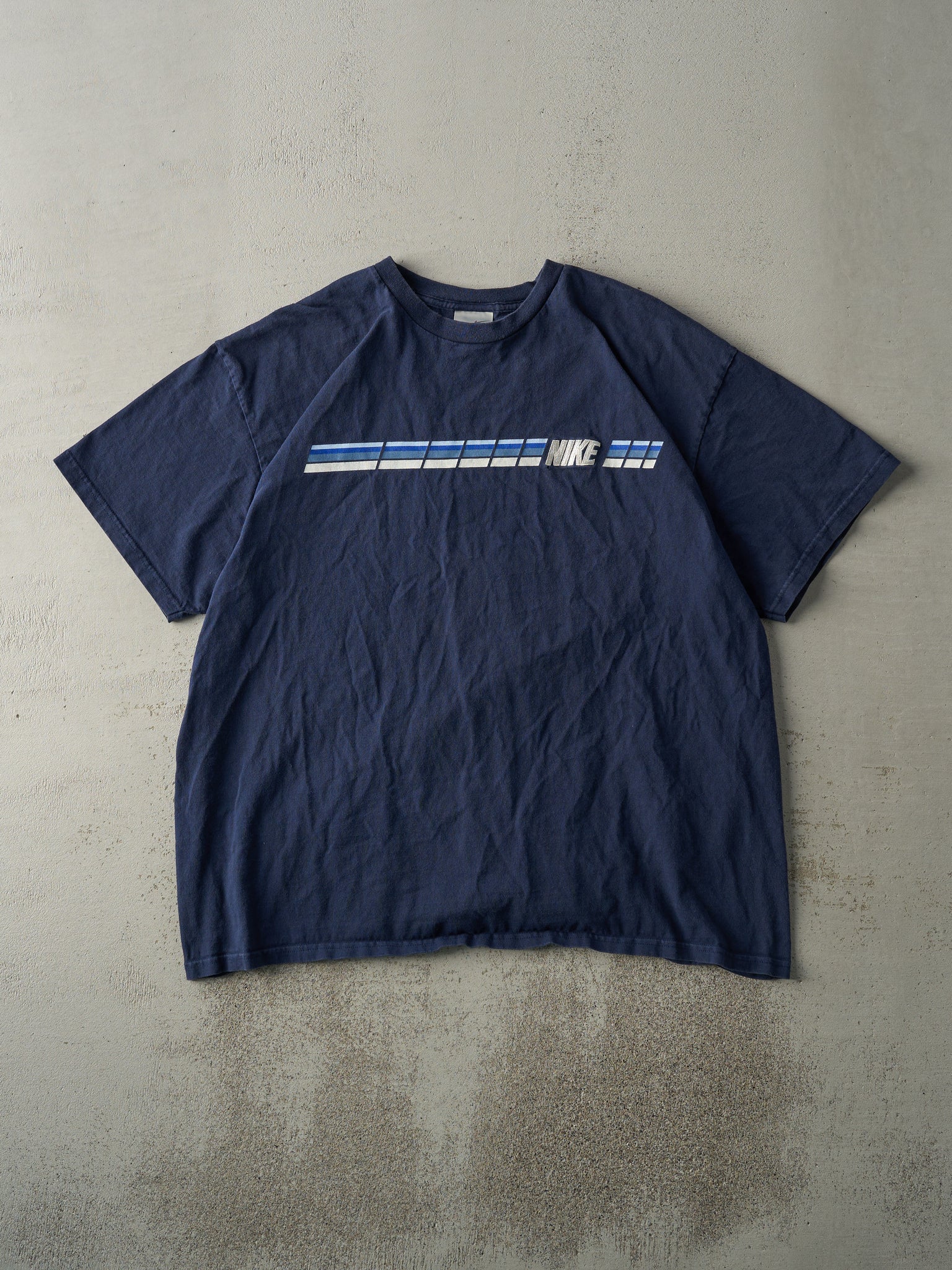 Vintage Y2K Navy Blue Embroidered Nike Logo Tee (XL)