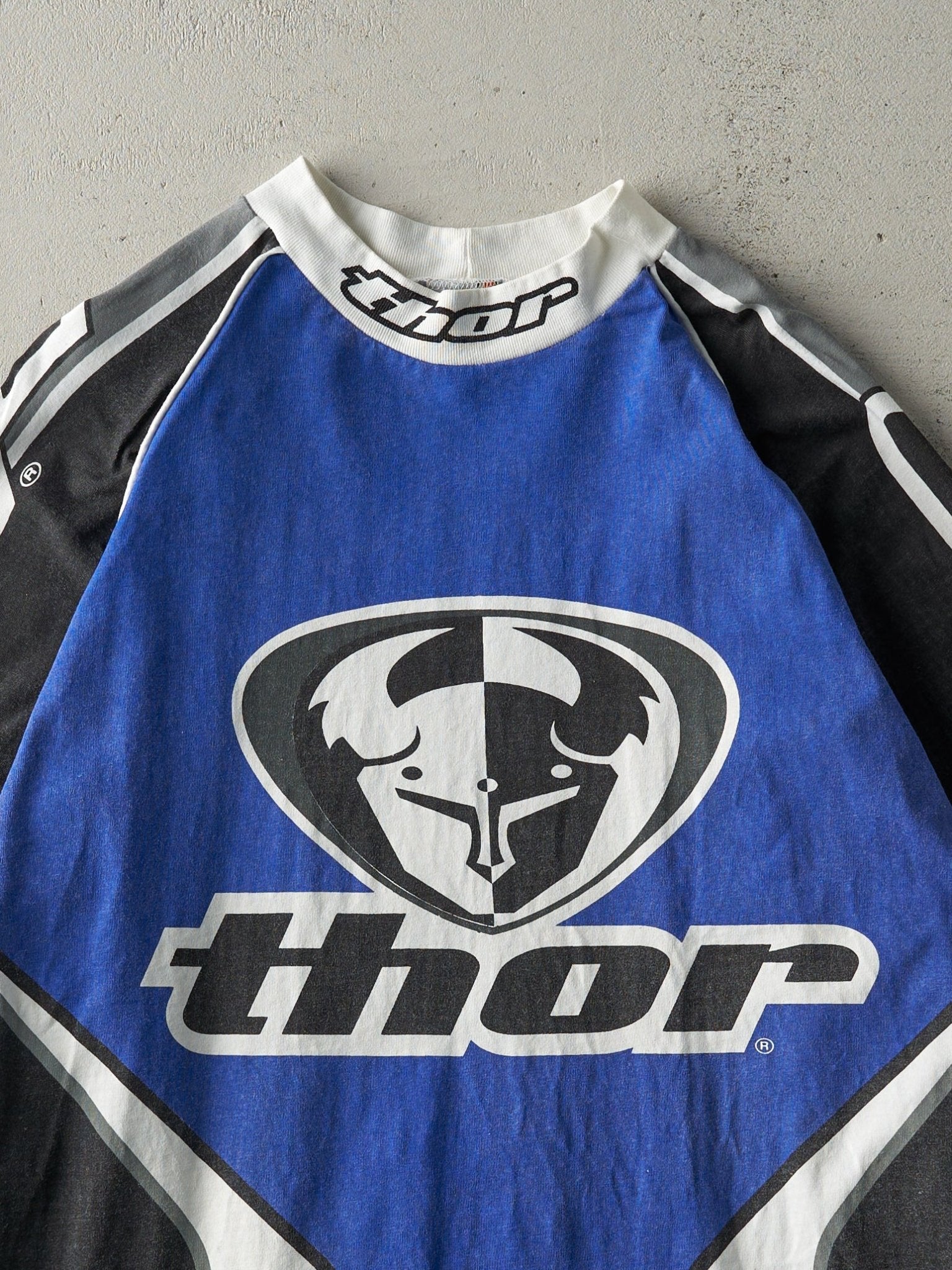 Vintage 90s Blue, Black & White Thor MX  Logo Long Sleeve (L)