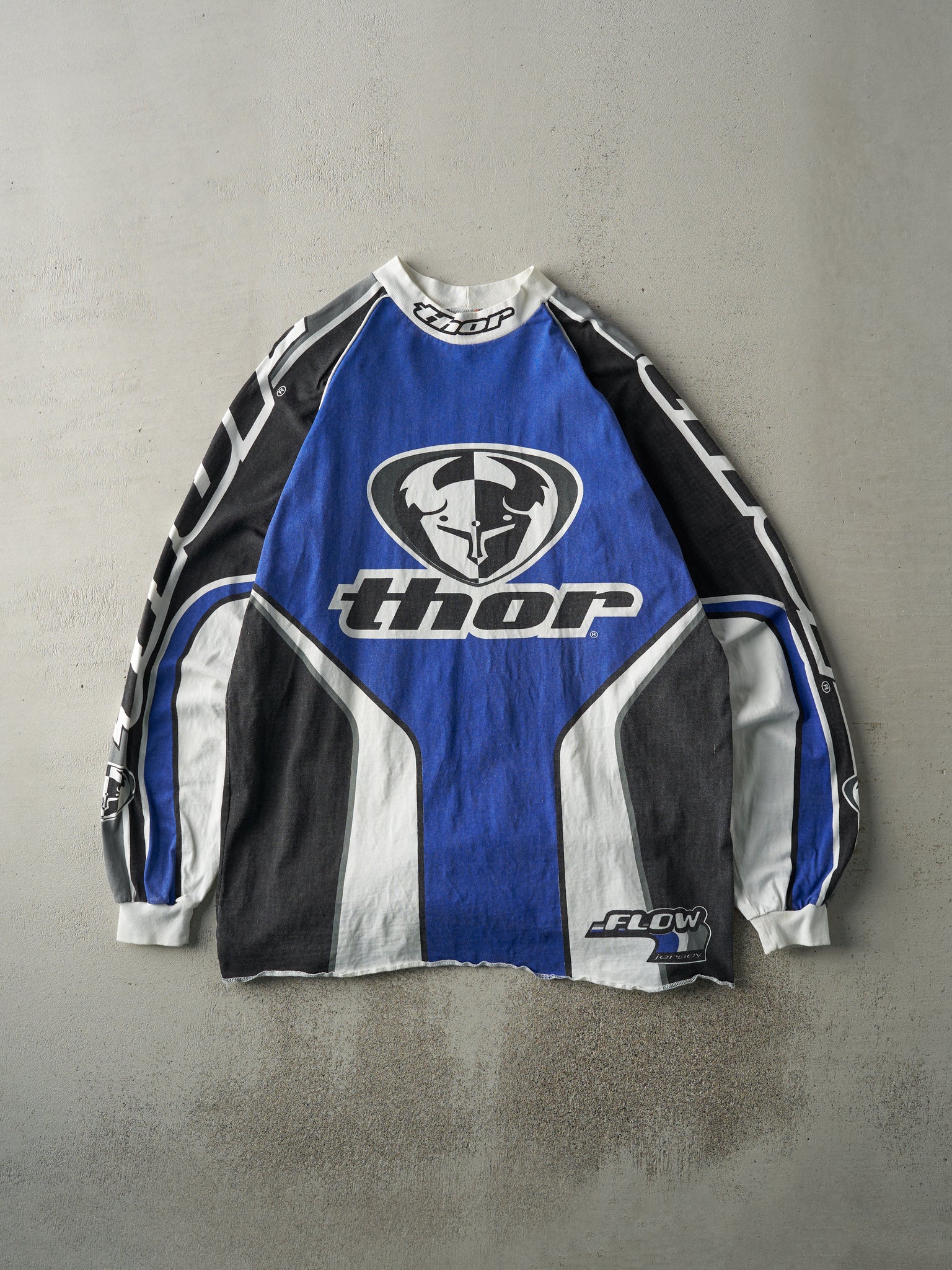 Vintage 90s Blue, Black & White Thor MX  Logo Long Sleeve (L)