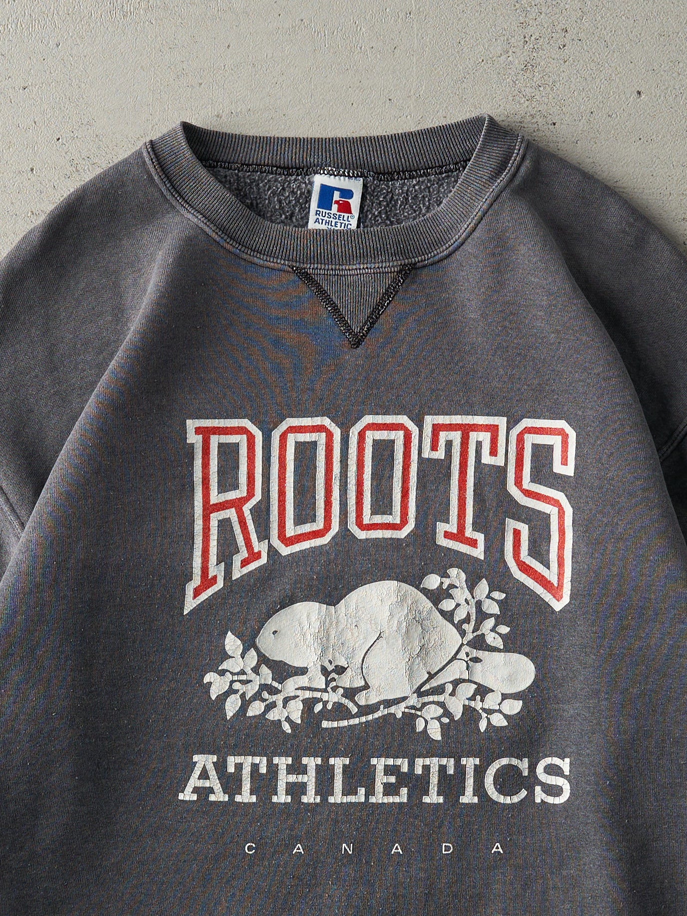 Vintage 90s Charcoal Grey Roots Russell Athletics Crewneck (L)