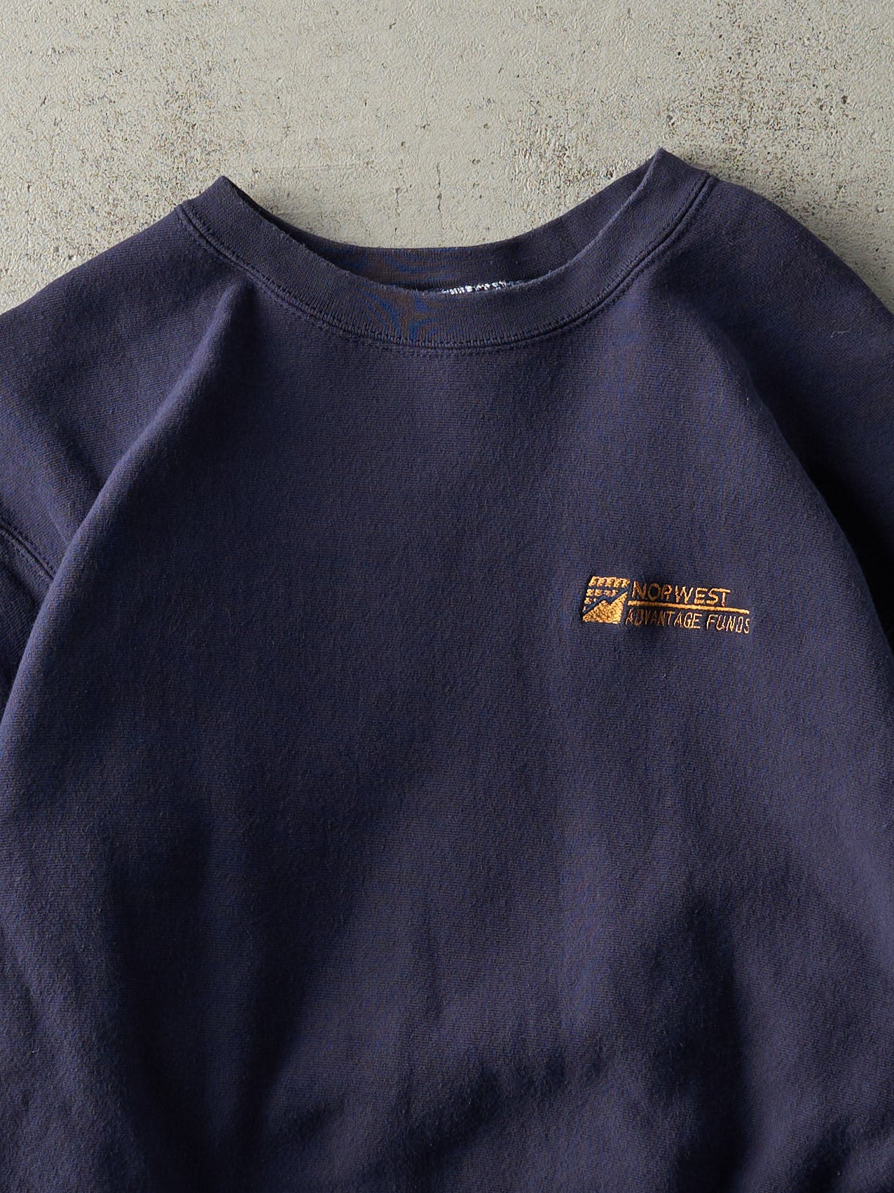 Vintage 90s Navy Blue Embroidered Logo Boxy Crewneck (L)