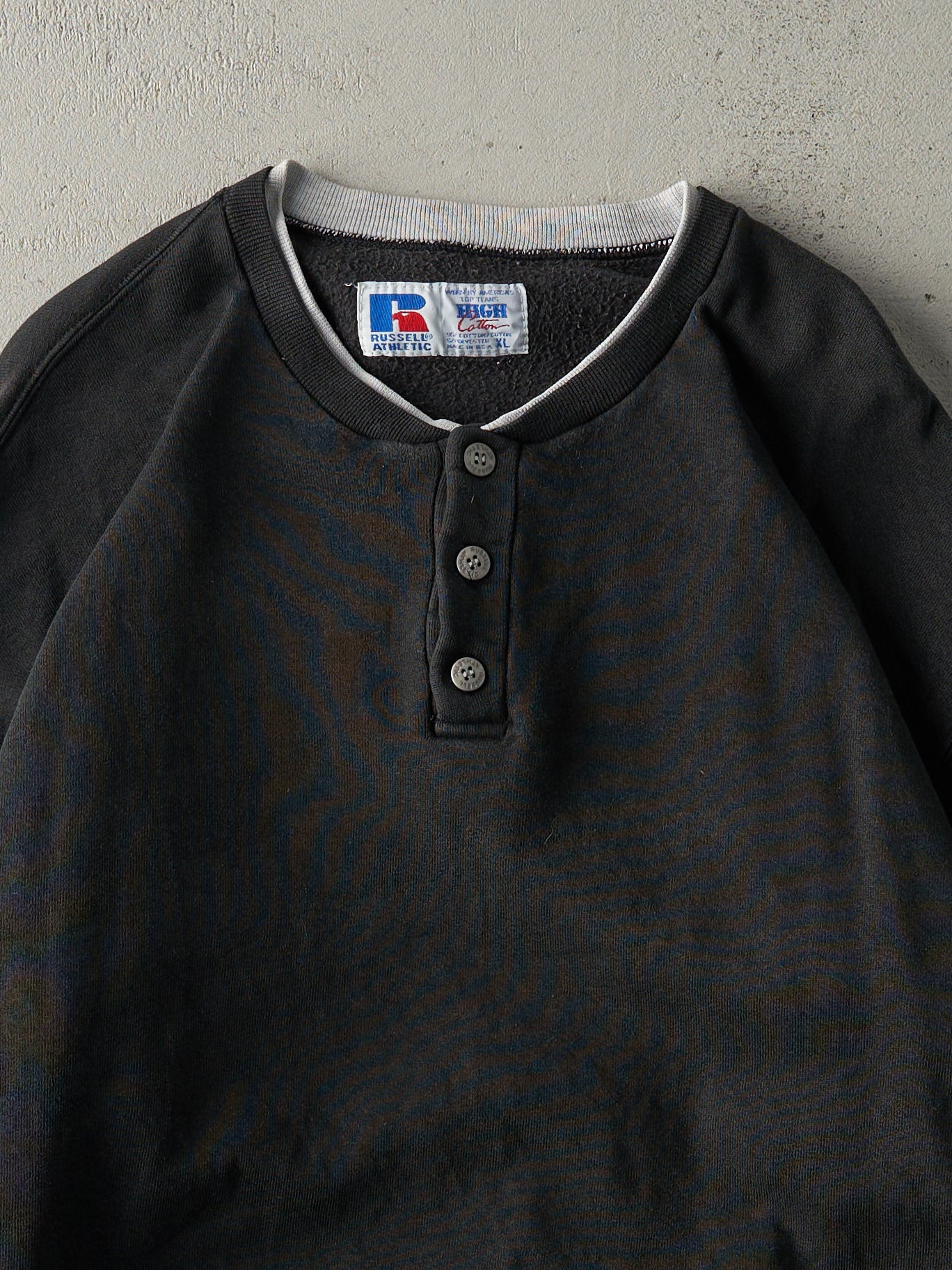 Vintage 90s Black Russell Athletic Quarter Button Crewneck (L)