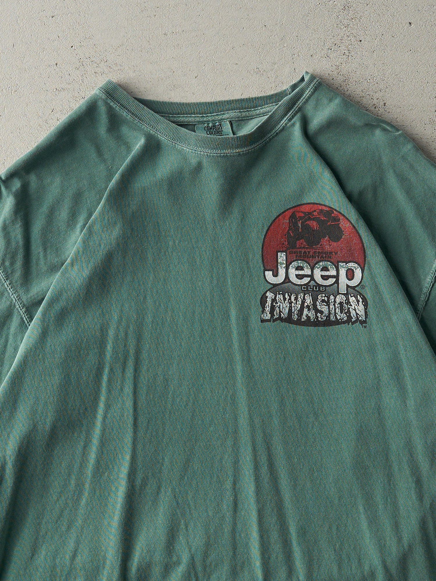 Vintage Y2K Washed Green Jeep Club Invasion Tee (L)