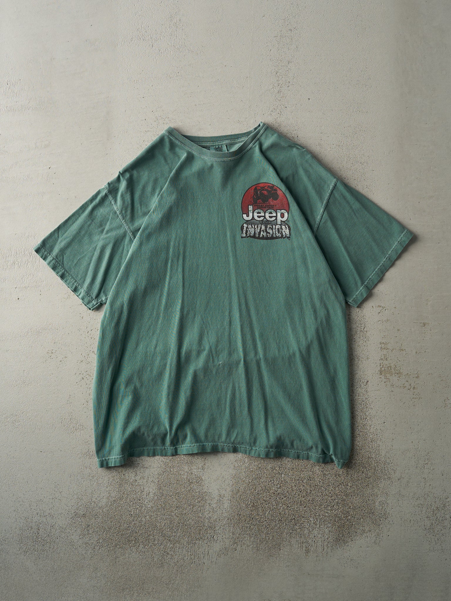 Vintage Y2K Washed Green Jeep Club Invasion Tee (L)