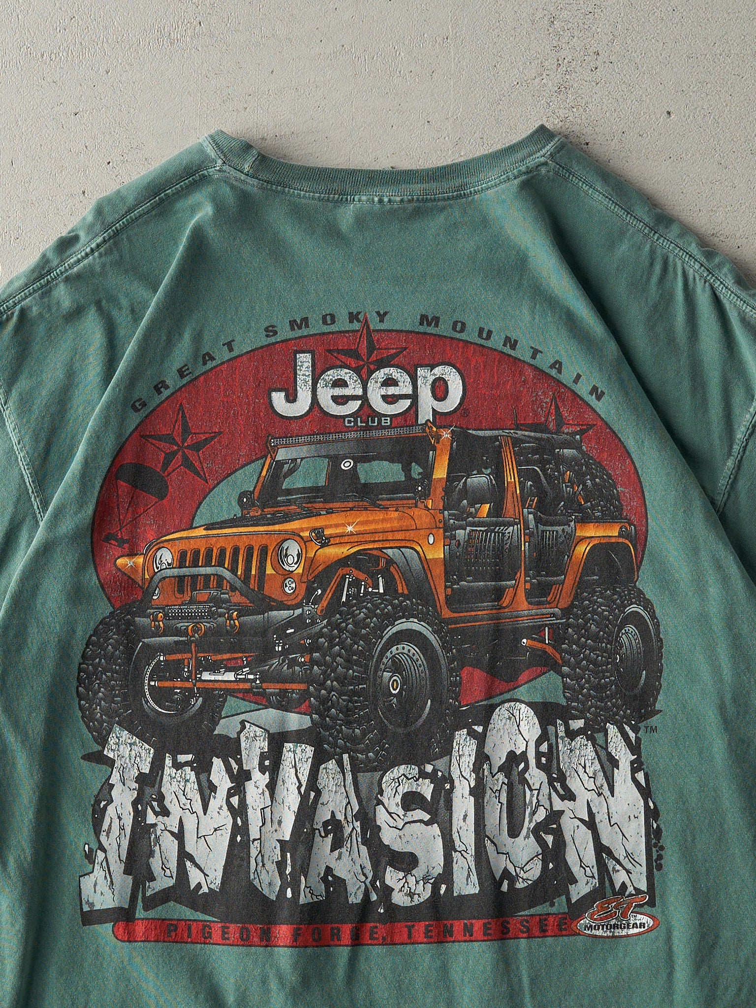 Vintage Y2K Washed Green Jeep Club Invasion Tee (L)