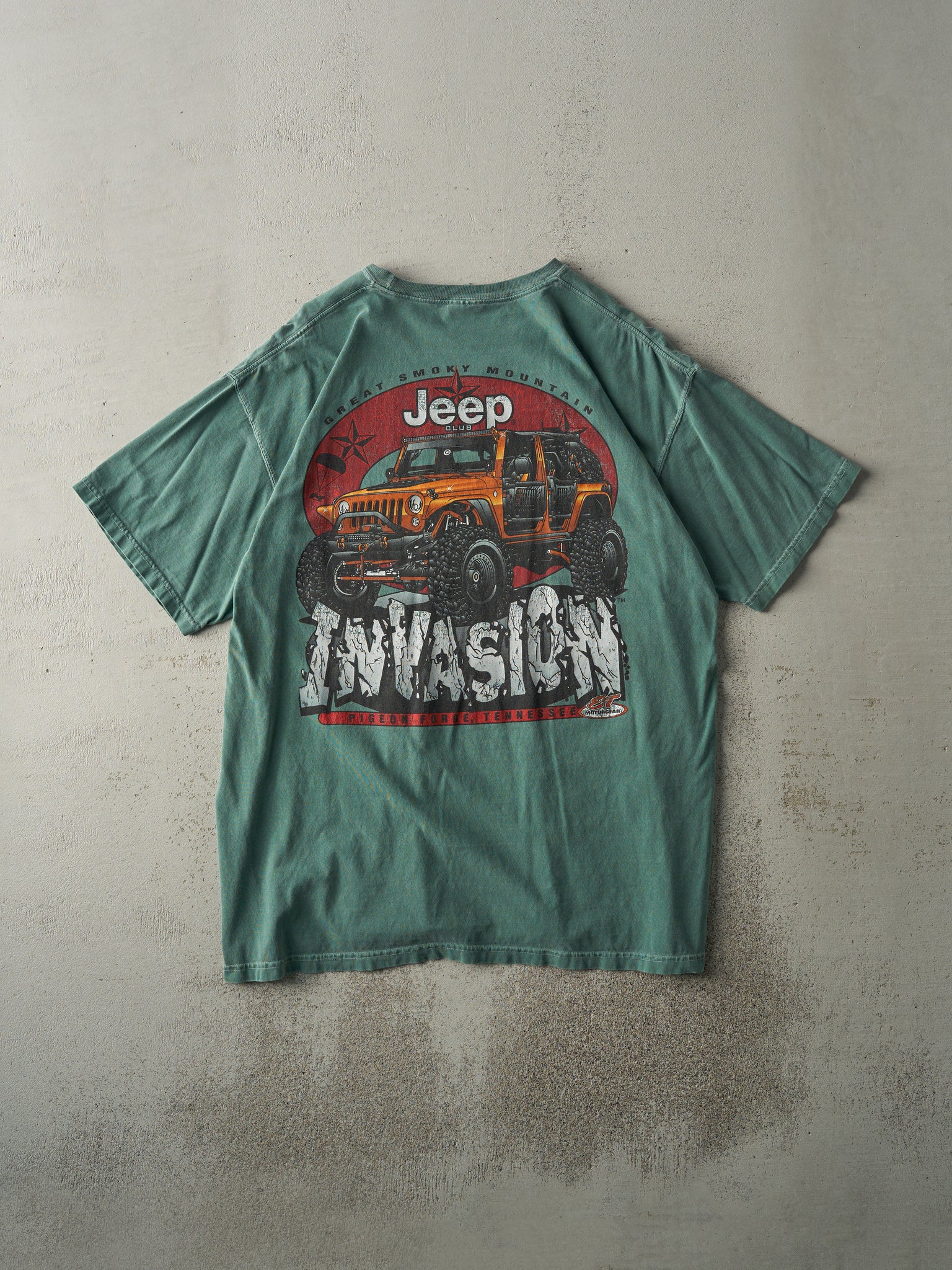 Vintage Y2K Washed Green Jeep Club Invasion Tee (L)