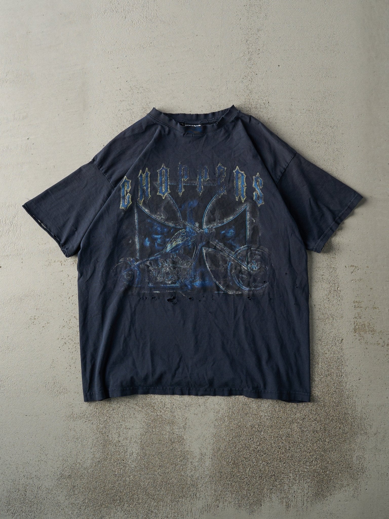 Vintage Y2K Faded Navy Blue Choppers Biker Tee (M)