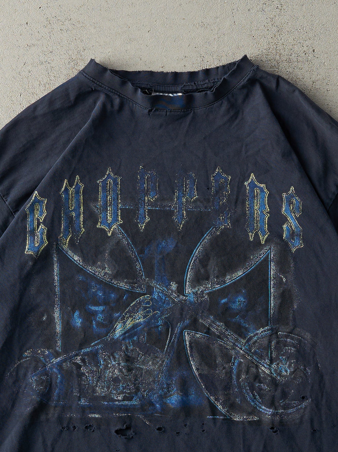 Vintage Y2K Faded Navy Blue Choppers Biker Tee (M)