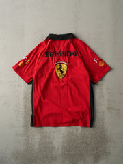 Vintage 90s Red Embroidered Ferrari Collared Racing Tee (S)