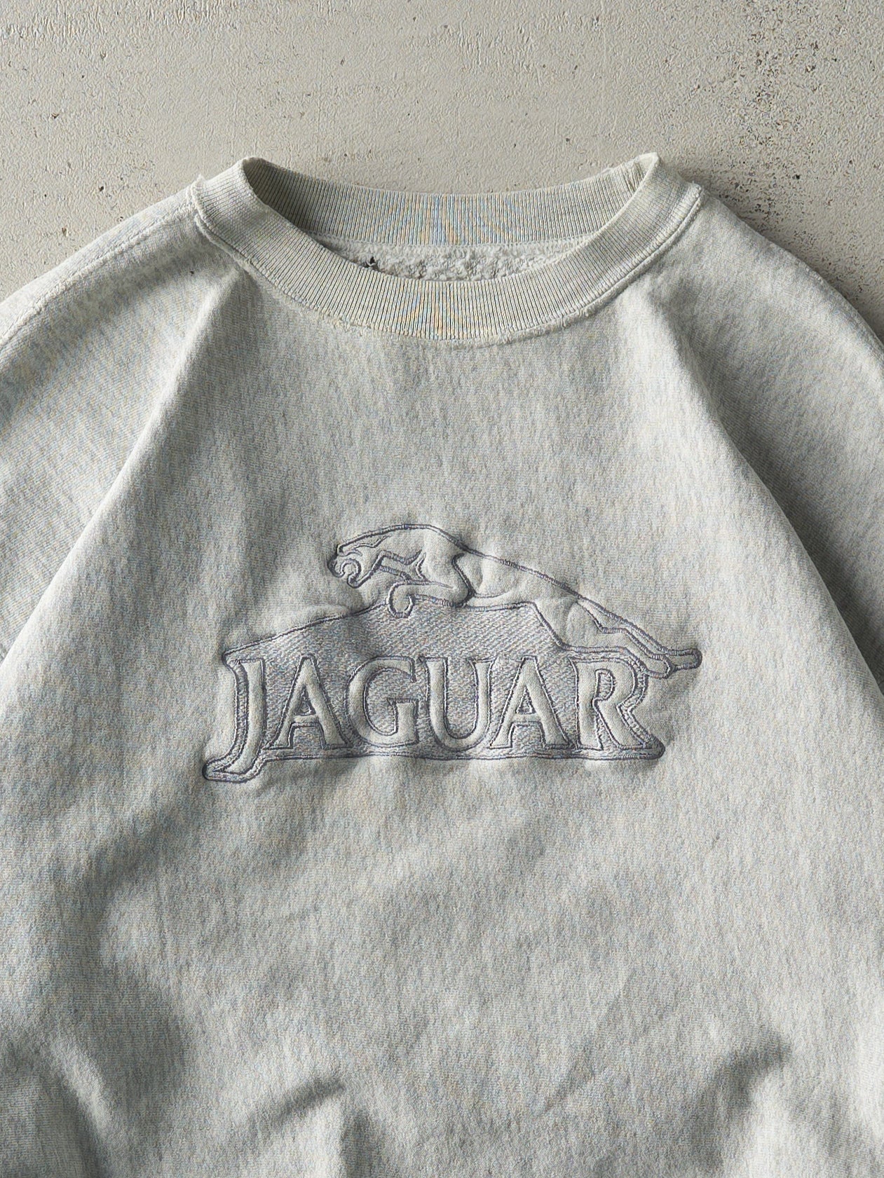 Vintage 90s Grey Embroidered Jaguar Crewneck (L)