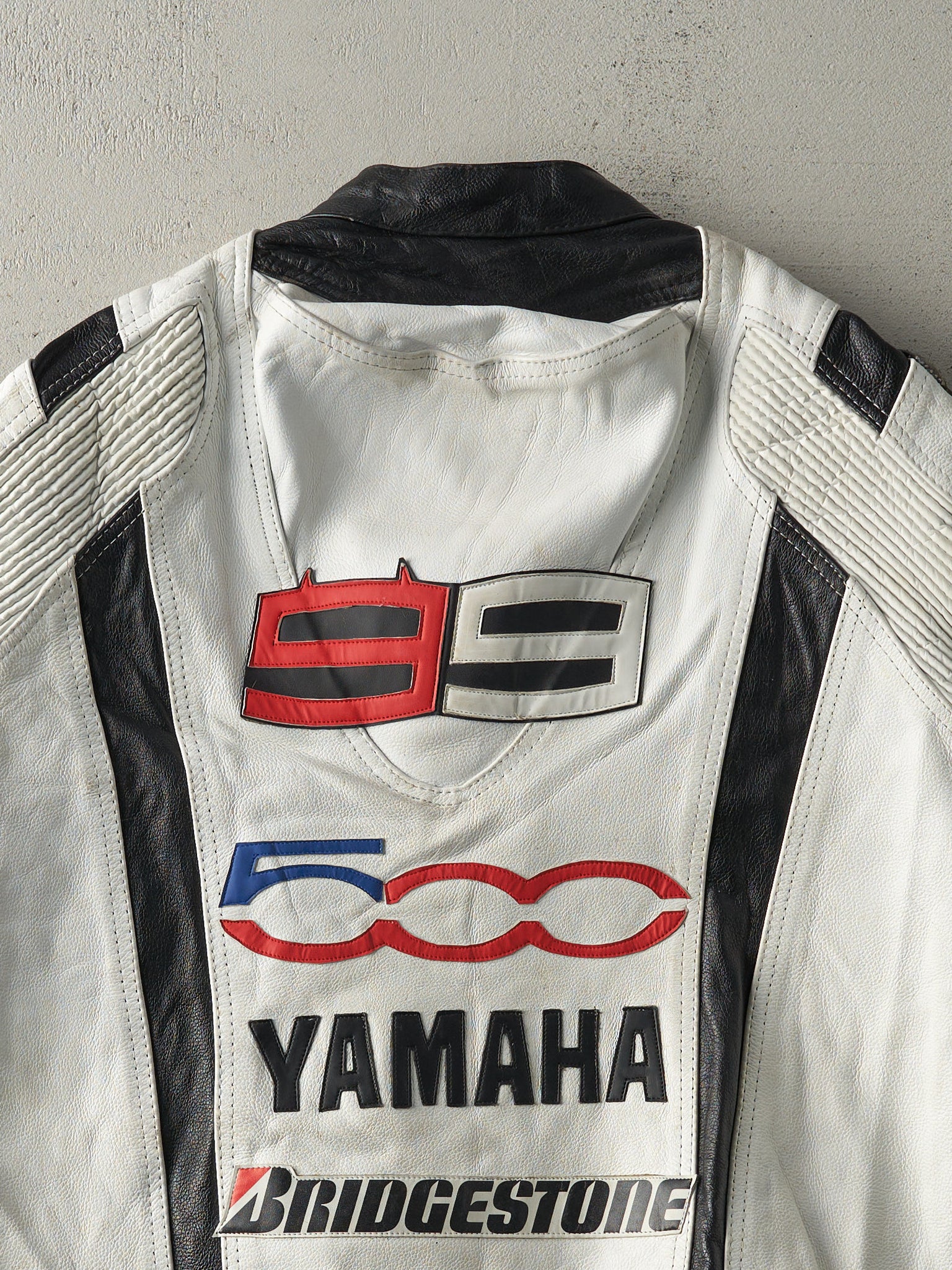 Vintage 90s White & Black Yamaha Leather Racing Biker Jacket (M)
