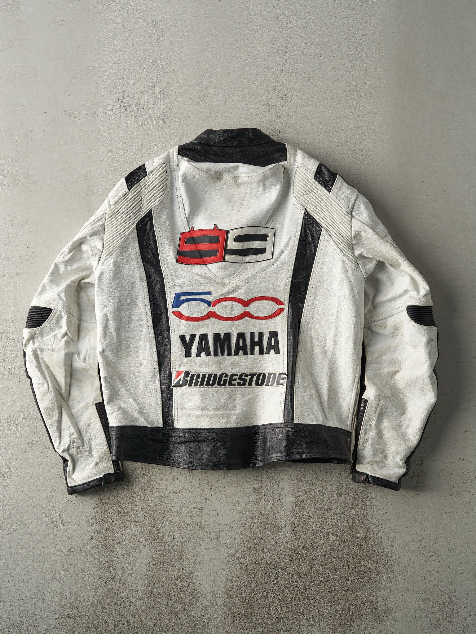 Vintage 90s White & Black Yamaha Leather Racing Biker Jacket (M)