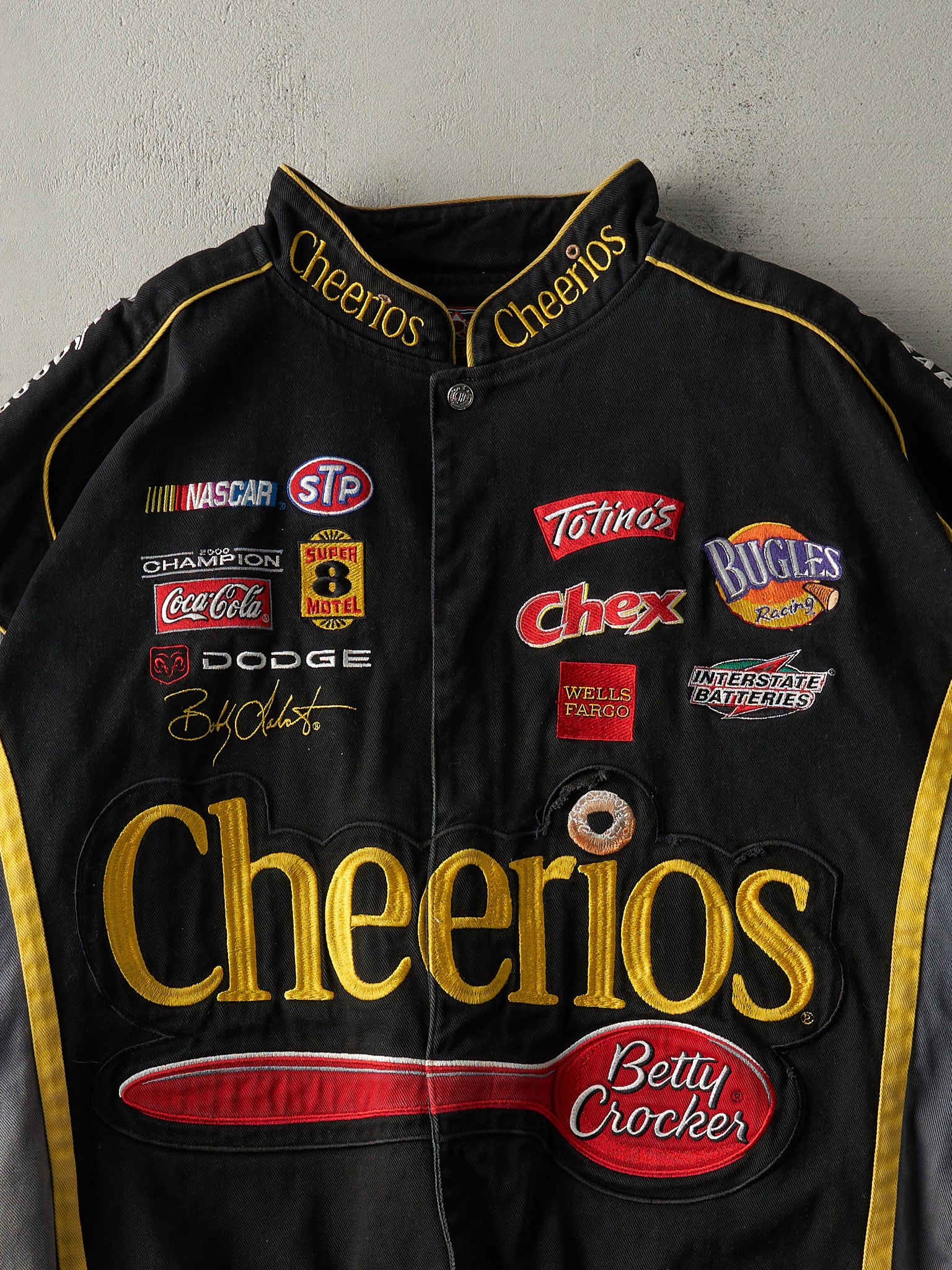 Vintage Y2K Black Bobby Labonte Cheerios Nascar Racing Jacket (4XL)