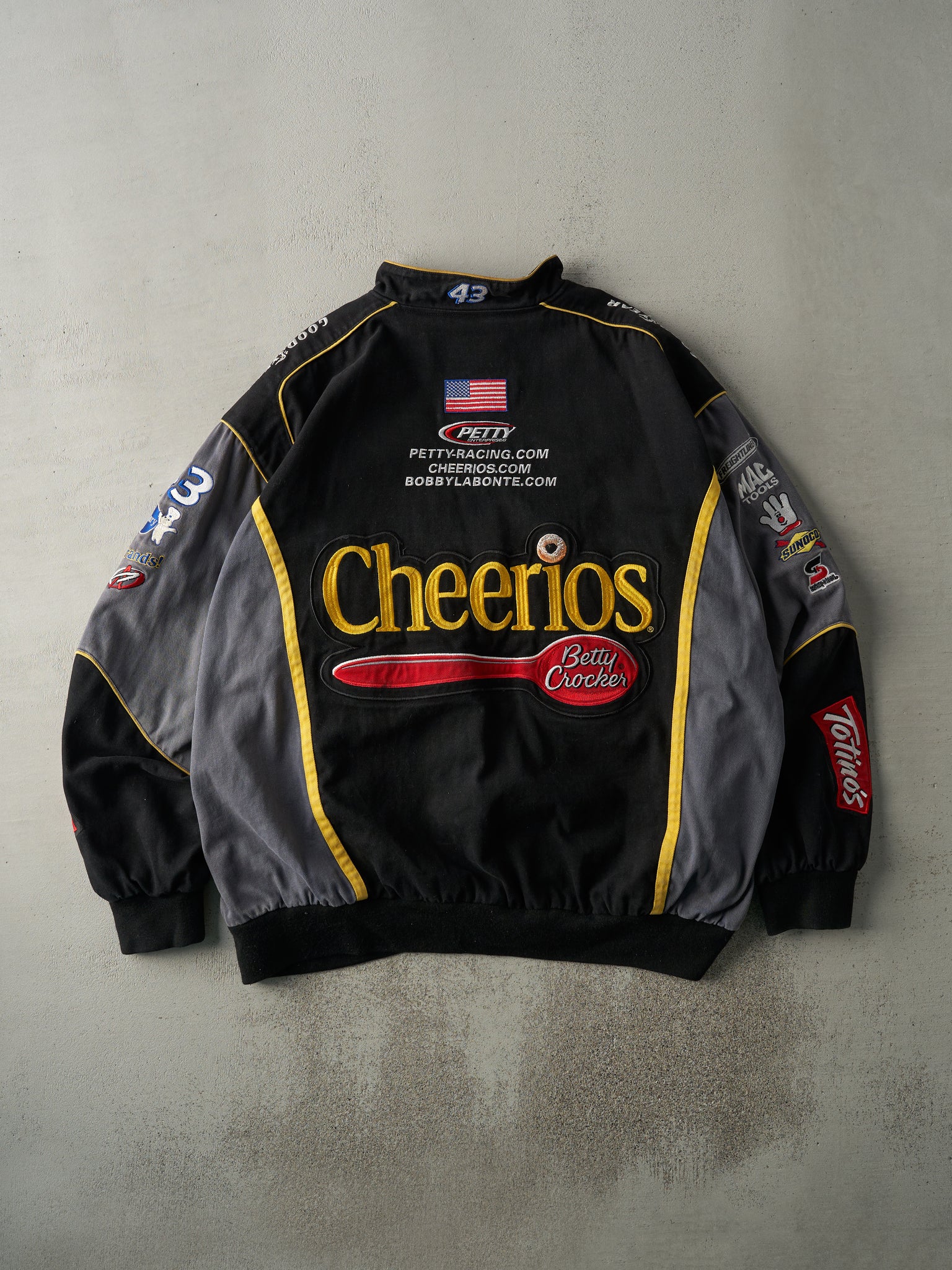 Vintage Y2K Black Bobby Labonte Cheerios Nascar Racing Jacket (4XL)