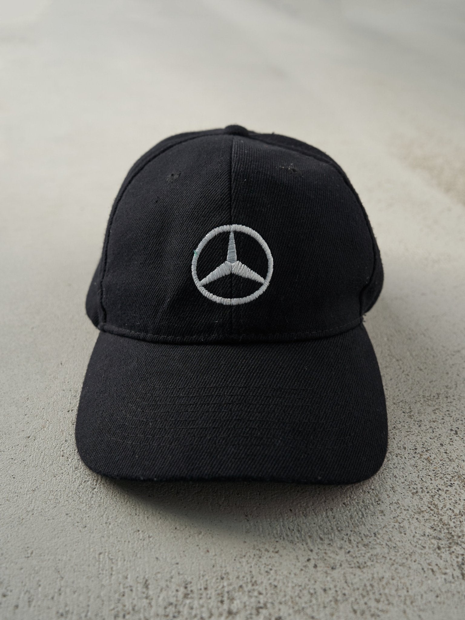 Vintage Y2K Black Embroidered Mercedes-Benz Logo Velcro Hat