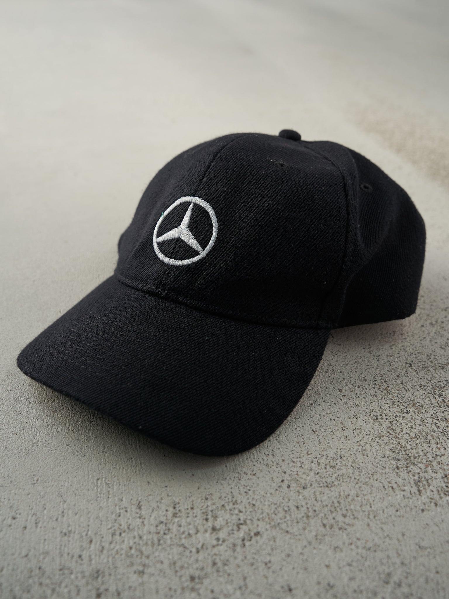 Vintage Y2K Black Embroidered Mercedes-Benz Logo Velcro Back Hat