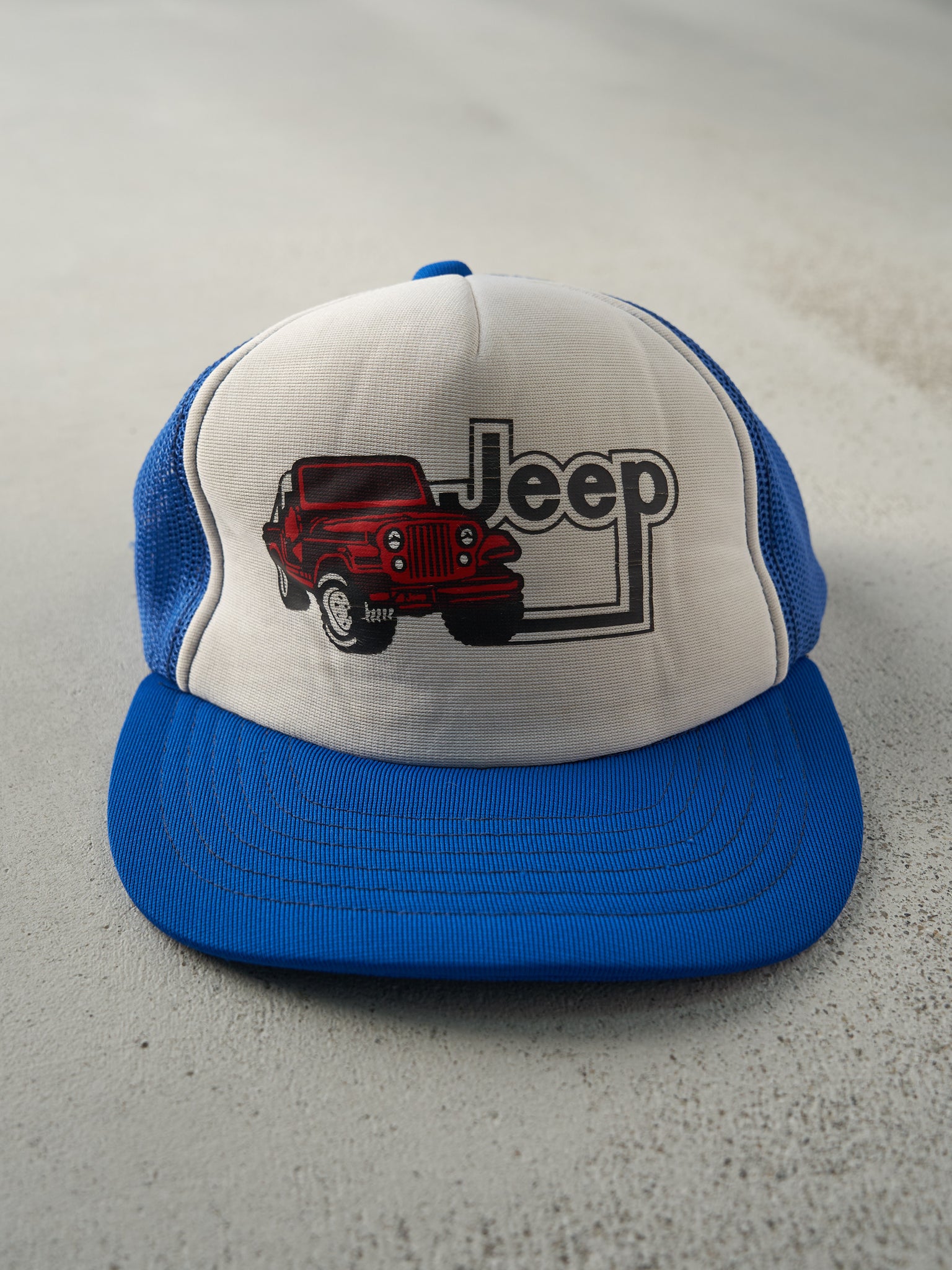 Vintage 90s Blue & White Jeep Foam Trucker Hat