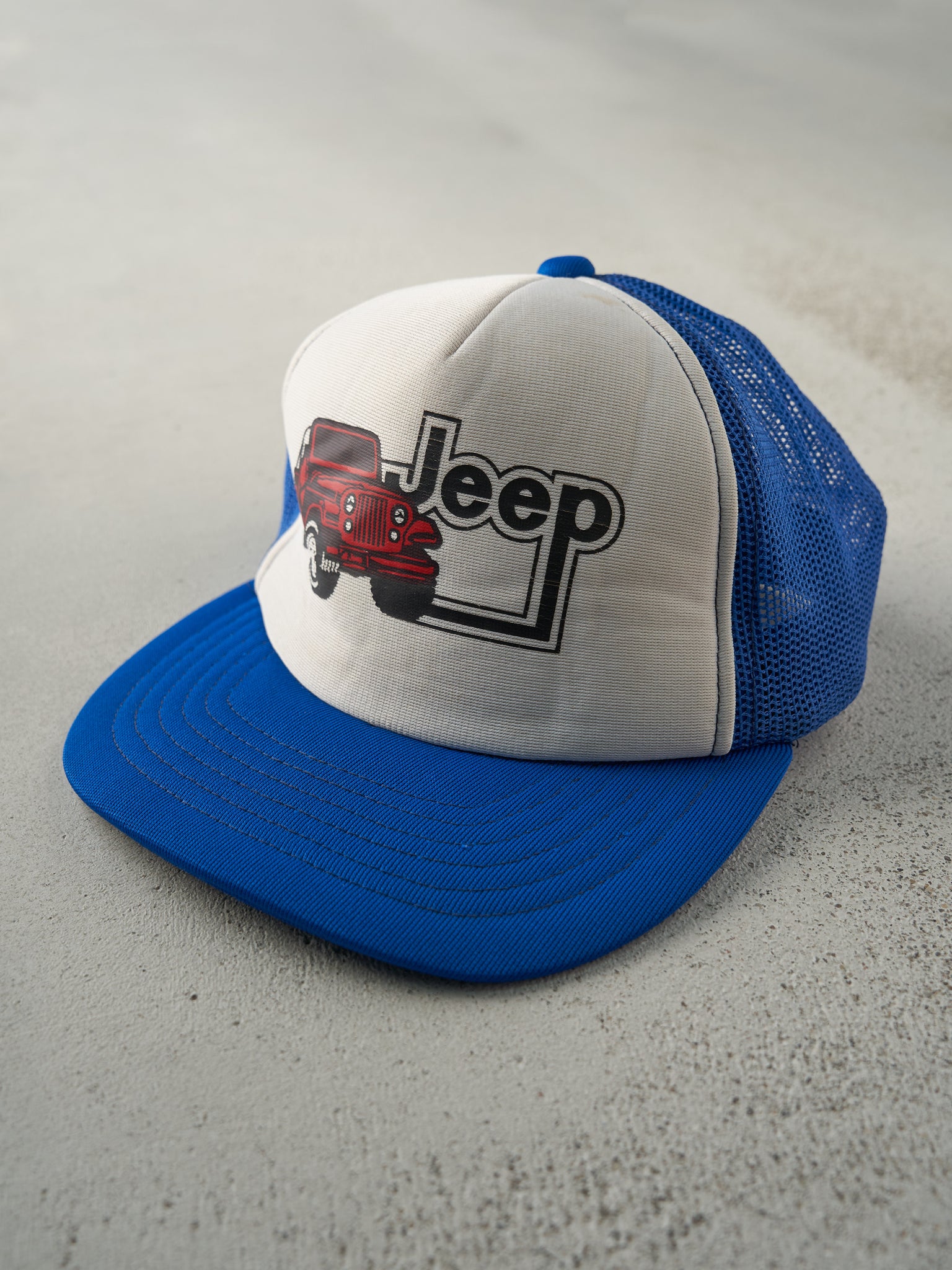 Vintage 90s Blue & White Jeep Foam Trucker Hat