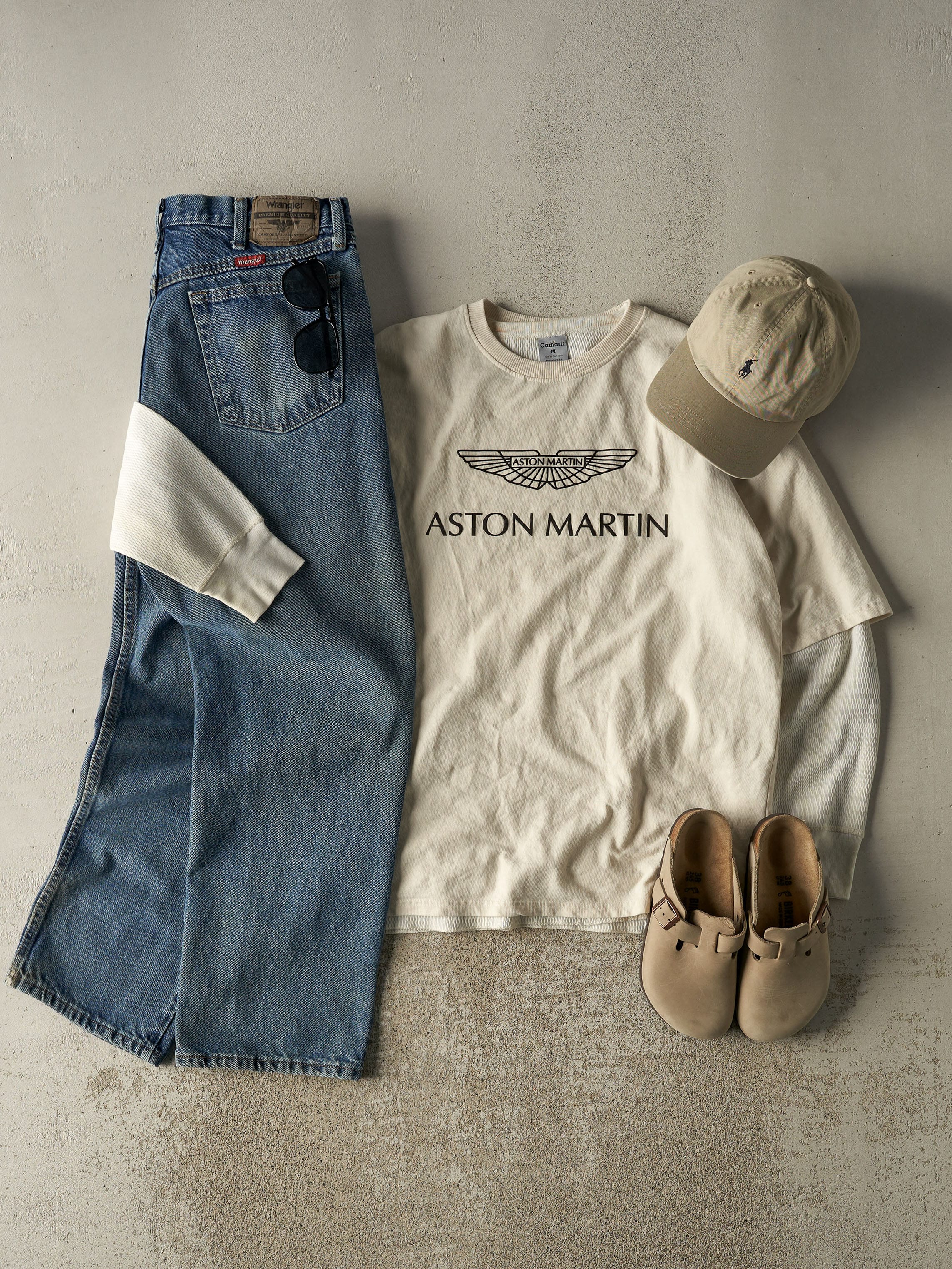 Vintage Y2K Beige Aston Martin Tee (L)