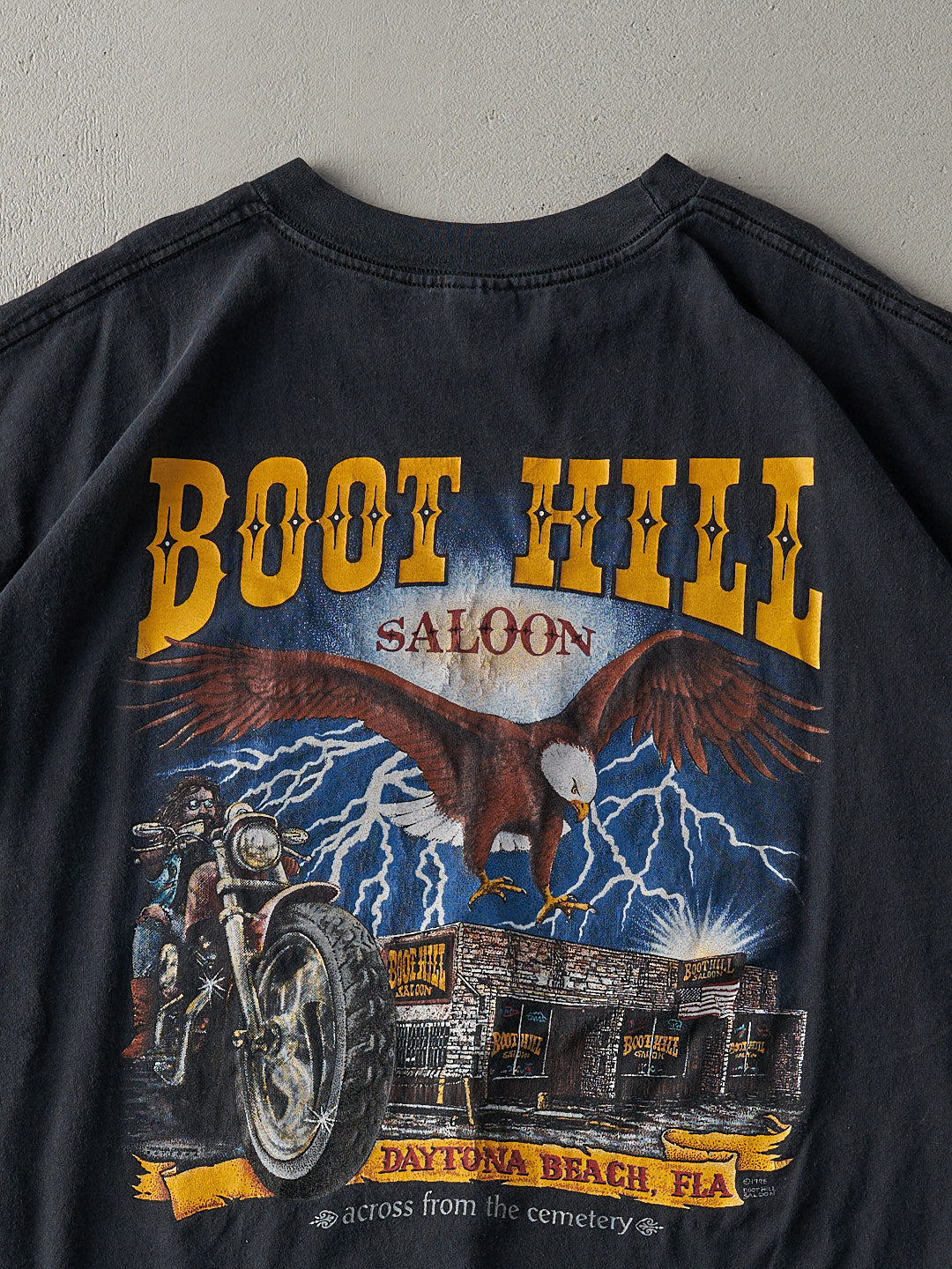 Vintage 95' Faded Black Boot Hill Saloon Pocket Tee (XL)