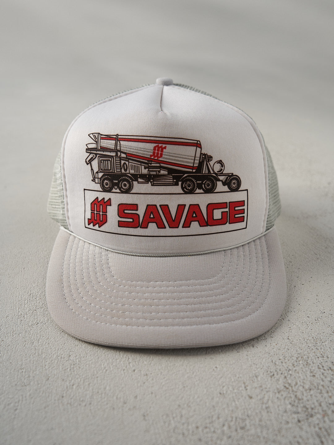 Vintage 80s Grey and White Savage Foam Trucker Hat