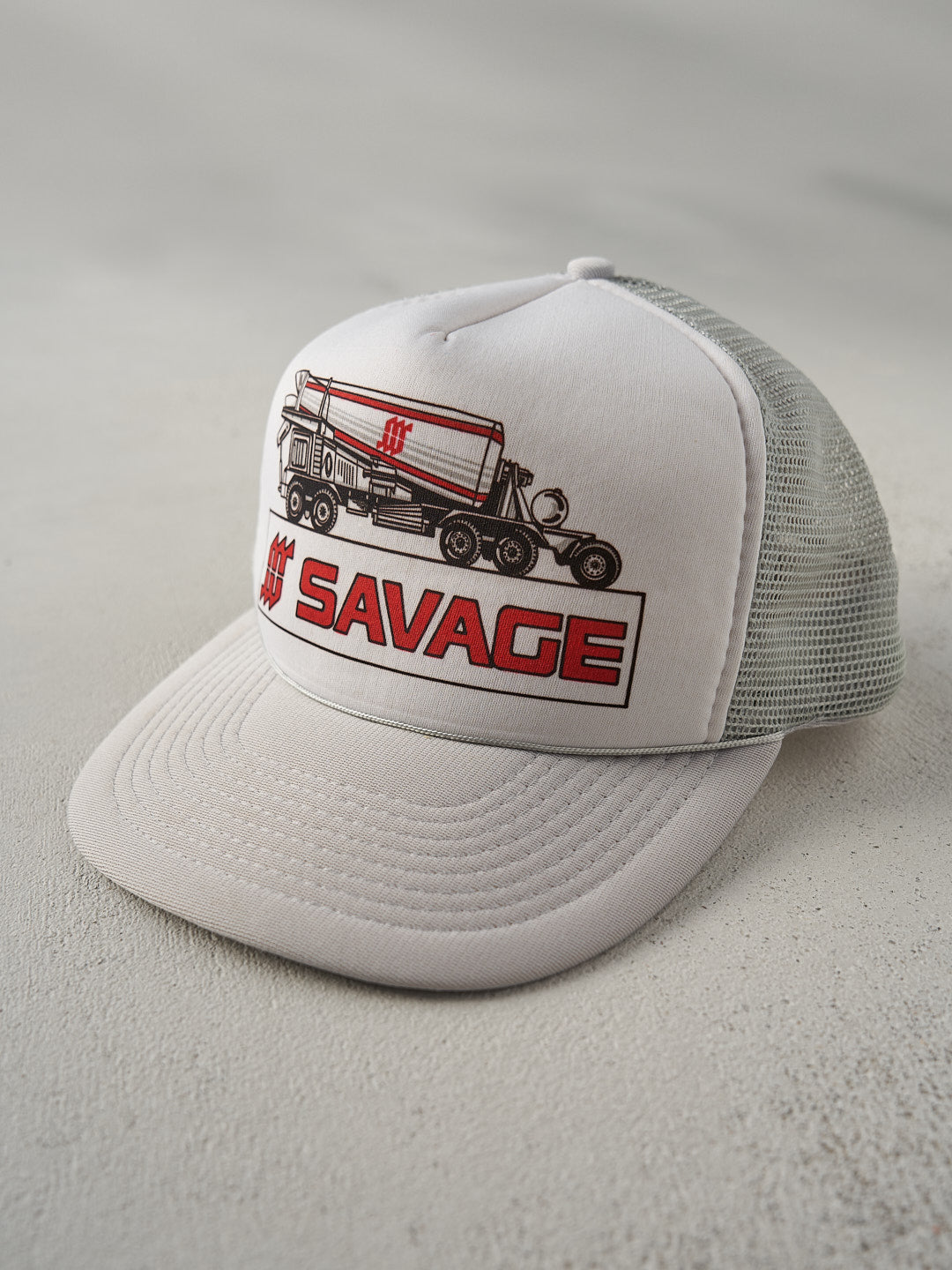 Vintage 80s Grey and White Savage Foam Trucker Hat