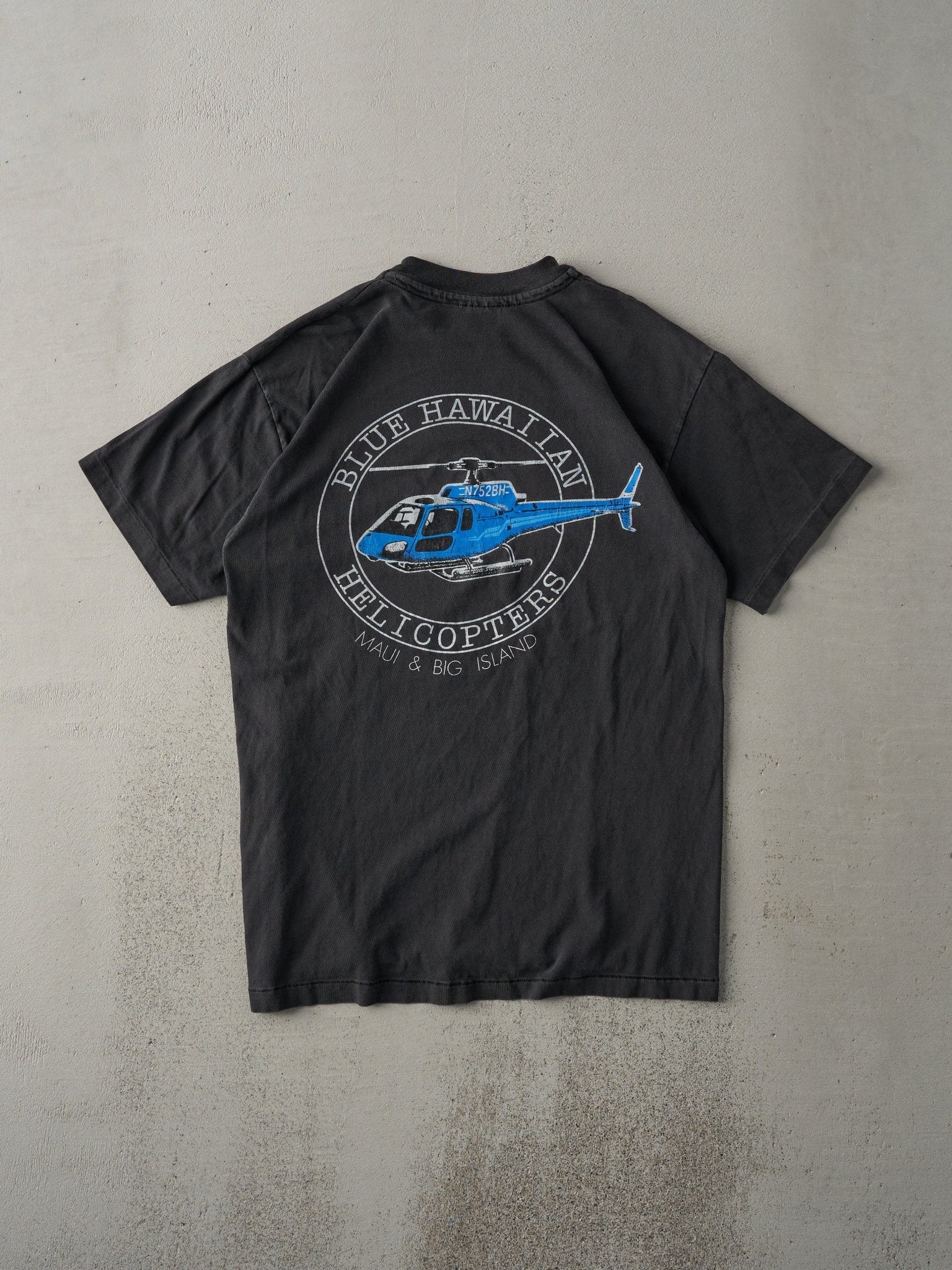 Vintage 90s Black Blue Hawaiian Helicopters Single Stitch Tee (S)
