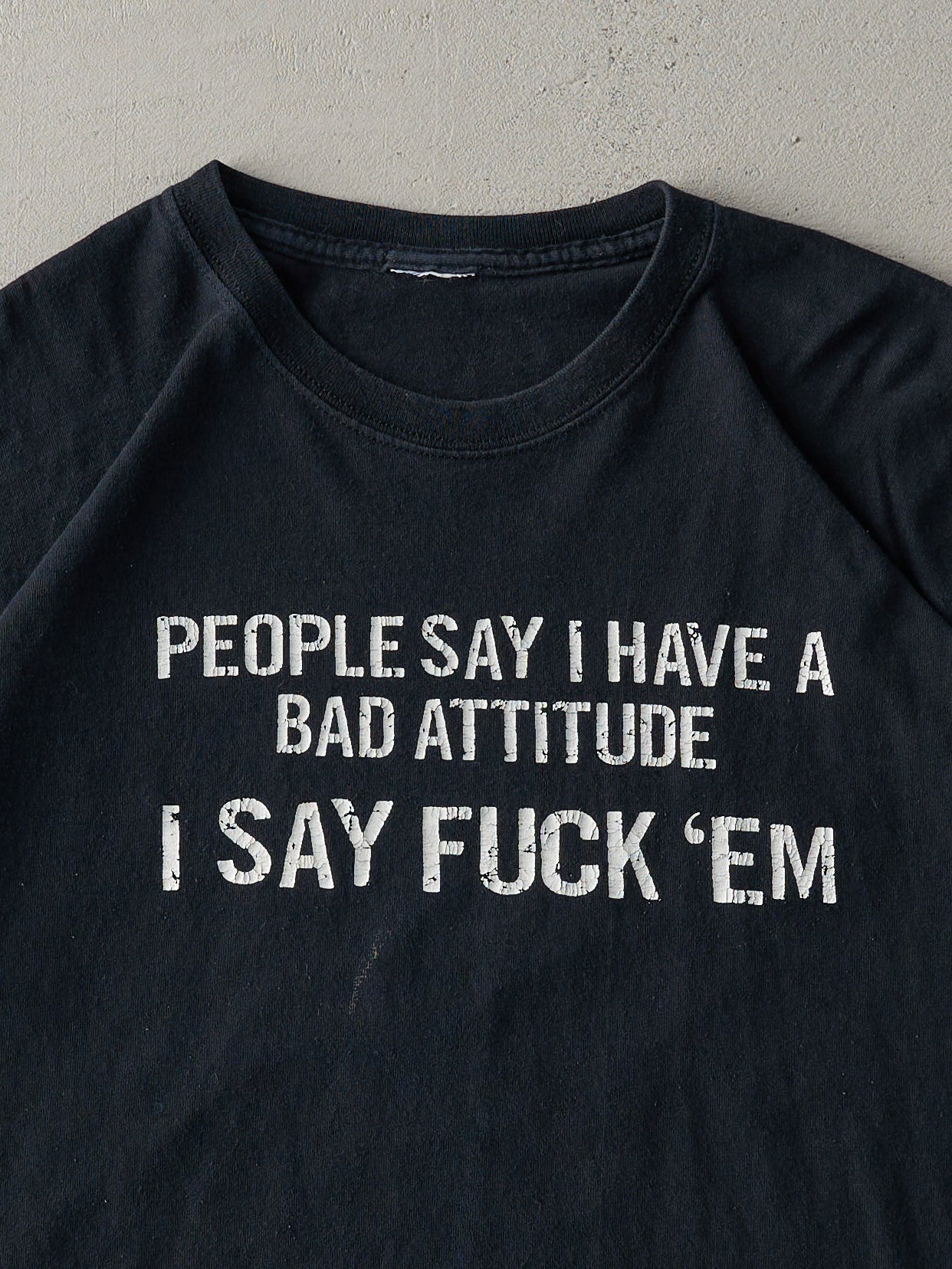 Vintage Y2K Faded Black "Bad Attitude" Tee (L)